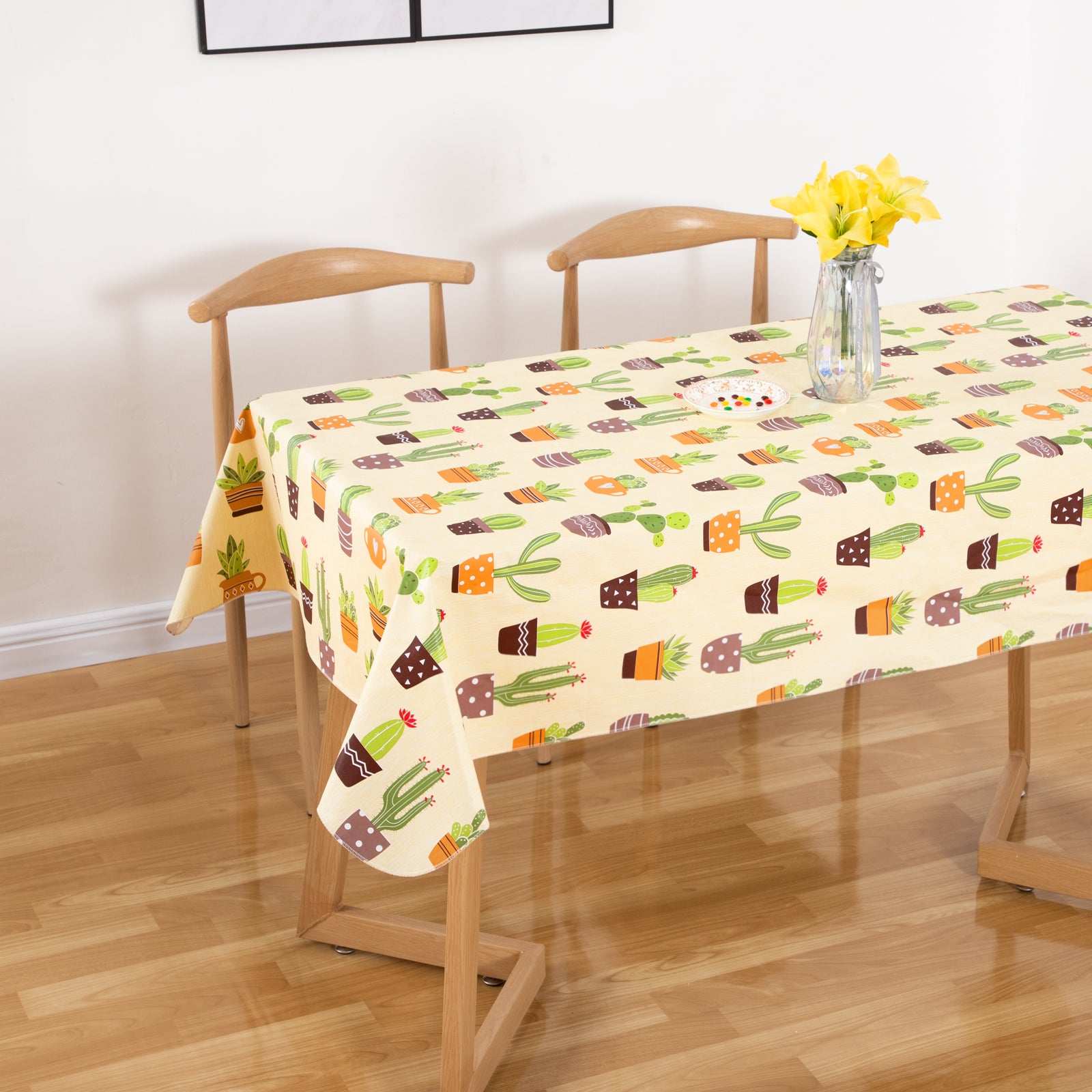 RAY STAR Cactus Design Vinyl Tablecloth With Flannel Backing Round and Rectangle