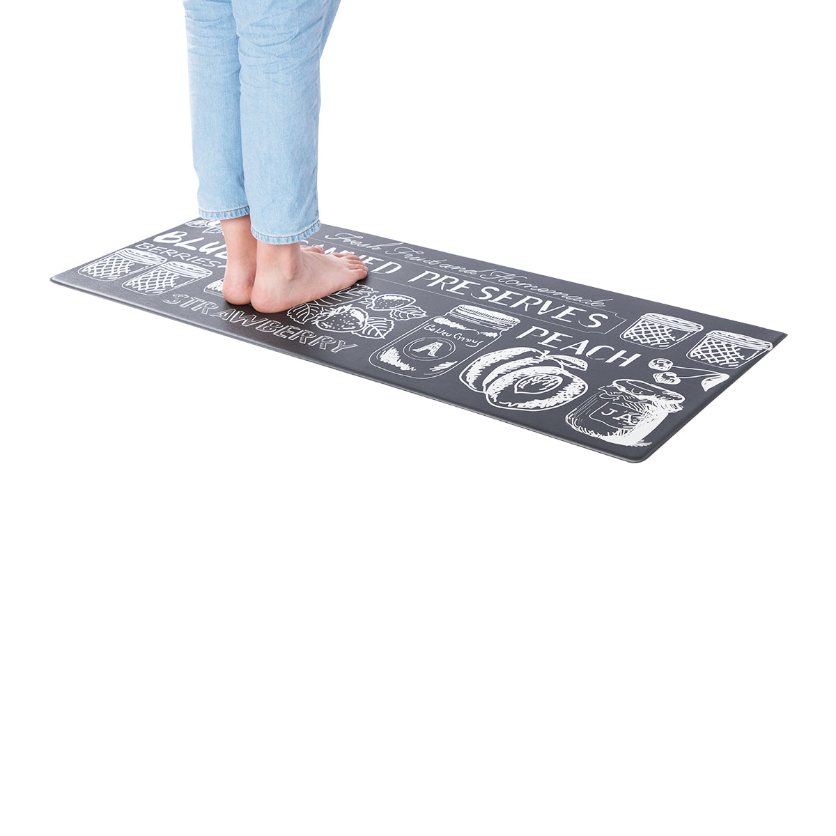 Vinyl Foam Kitchen Mat with Canned Food Black & White Modern Design