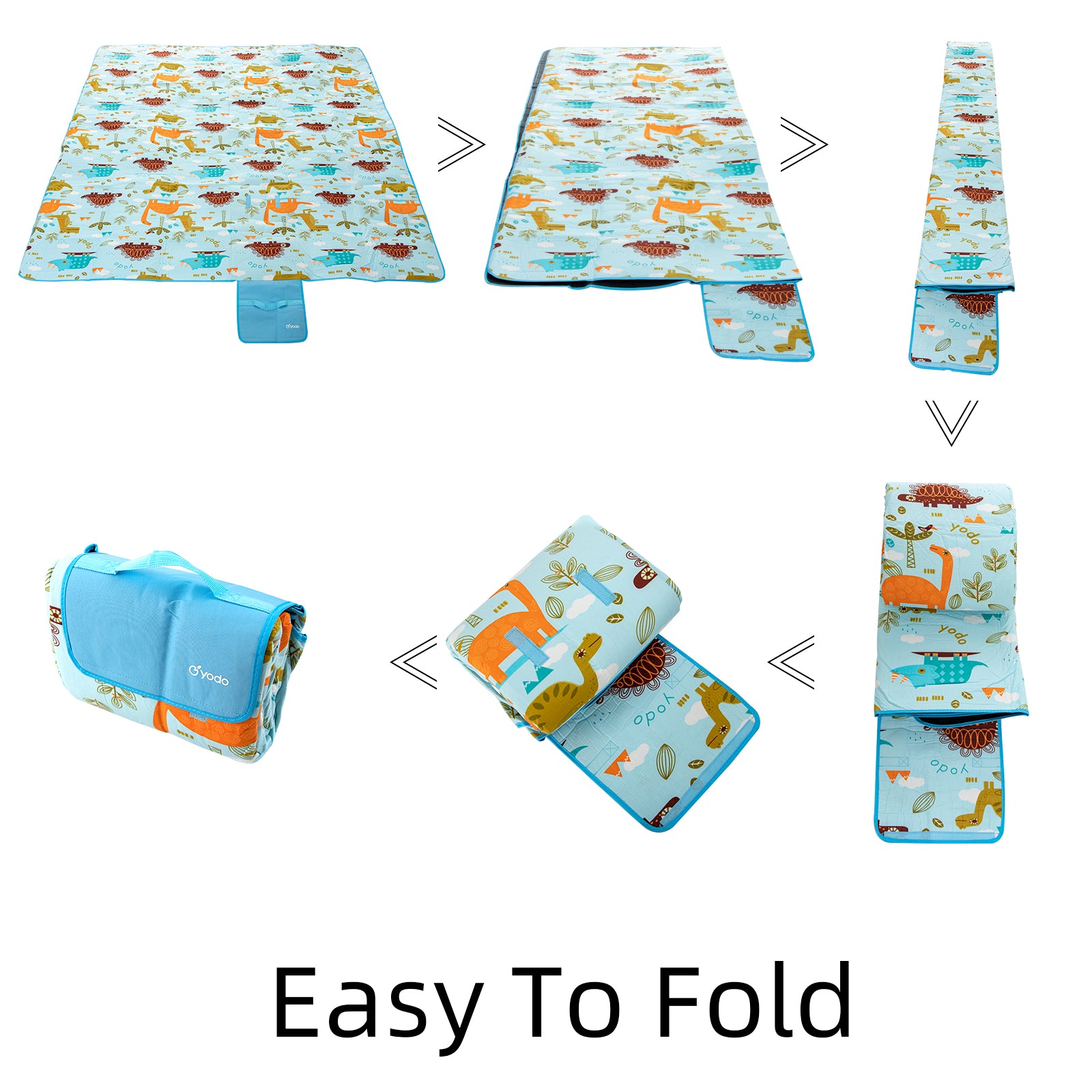 RAY STAR 79''X79'' Dinosaur Picnic Blanket Sandproof Waterproof Large Mat for Beach, Travel, Camping Machine Washable, Foldable