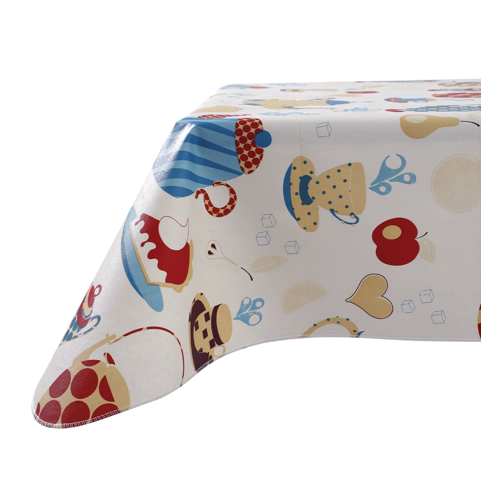 RAY STAR Cartoon Teapot Design Vinyl Tablecloth – Waterproof & Stain Resistant with Flannel Backing