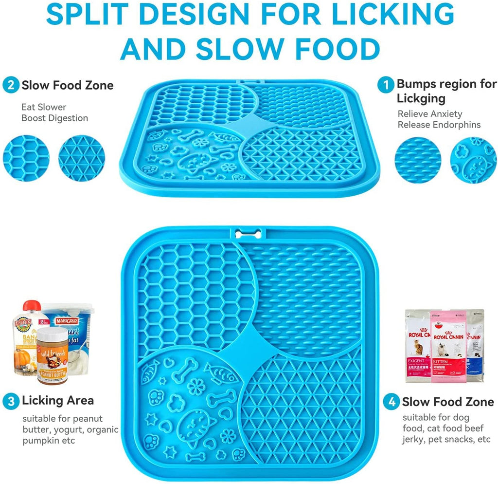 Pet Lick Mat for Dogs with Large Anti-Slip Suction Cups, 2 Pieces Anxiety Relief Lick Pads for Dogs, Food Grade Silicone Slow Feeder,Easy to Clean Dog Licking Mat (Blue and Green)