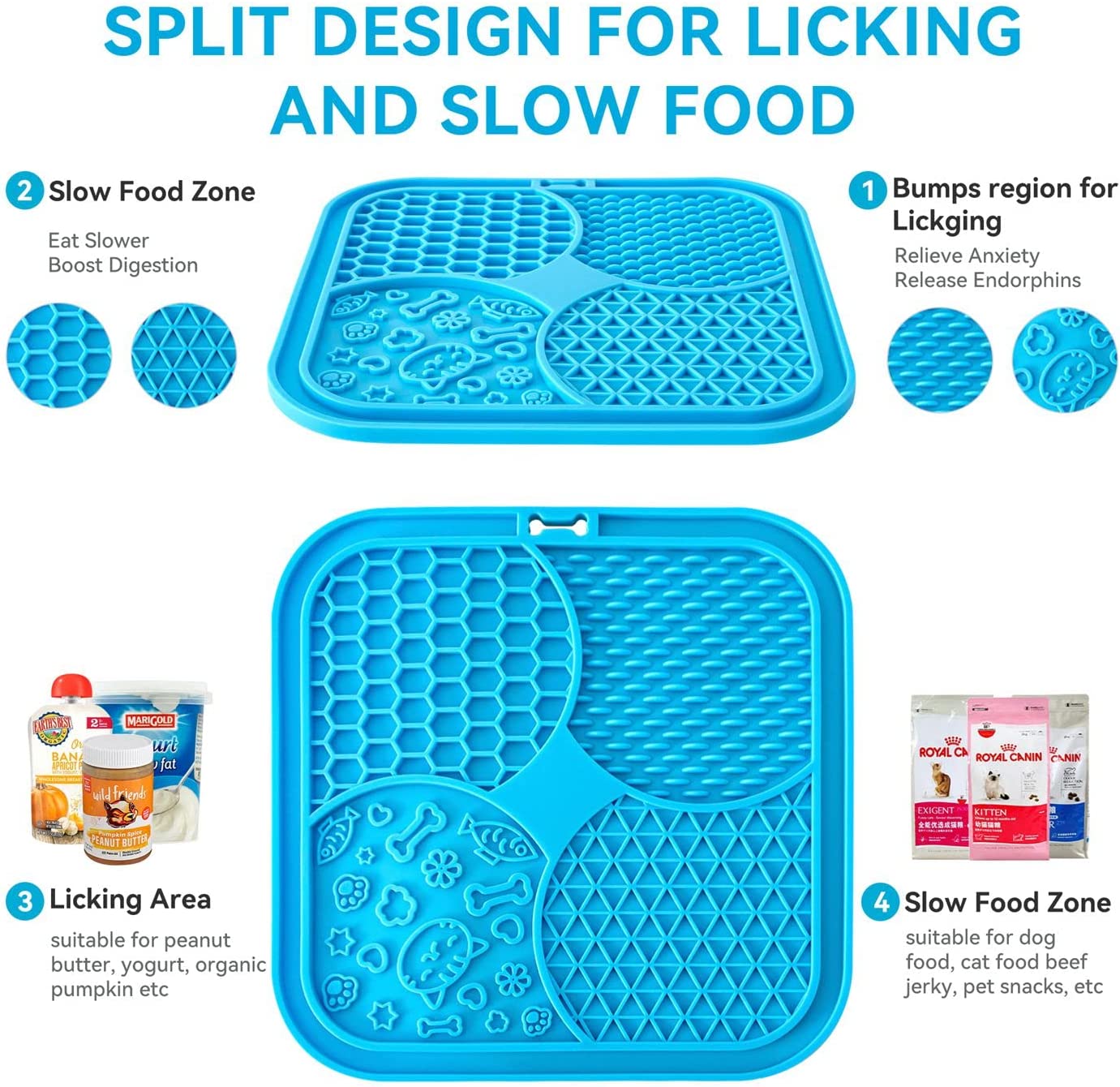 Pet Lick Mat for Dogs with Large Anti-Slip Suction Cups, 2 Pieces Anxiety Relief Lick Pads for Dogs, Food Grade Silicone Slow Feeder,Easy to Clean Dog Licking Mat (Blue and Green)