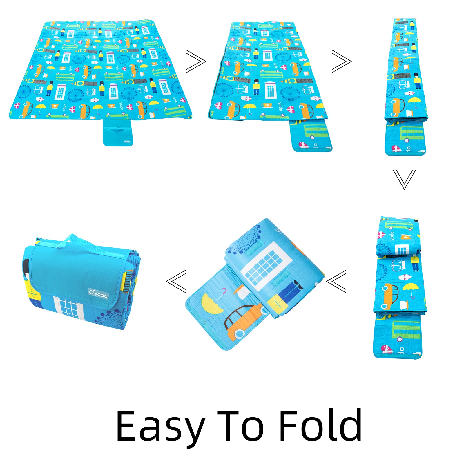 RAY STAR 79''X79'' London City View Picnic Blanket Sandproof Waterproof Large Mat for Beach, Travel, Camping Machine Washable, Foldable