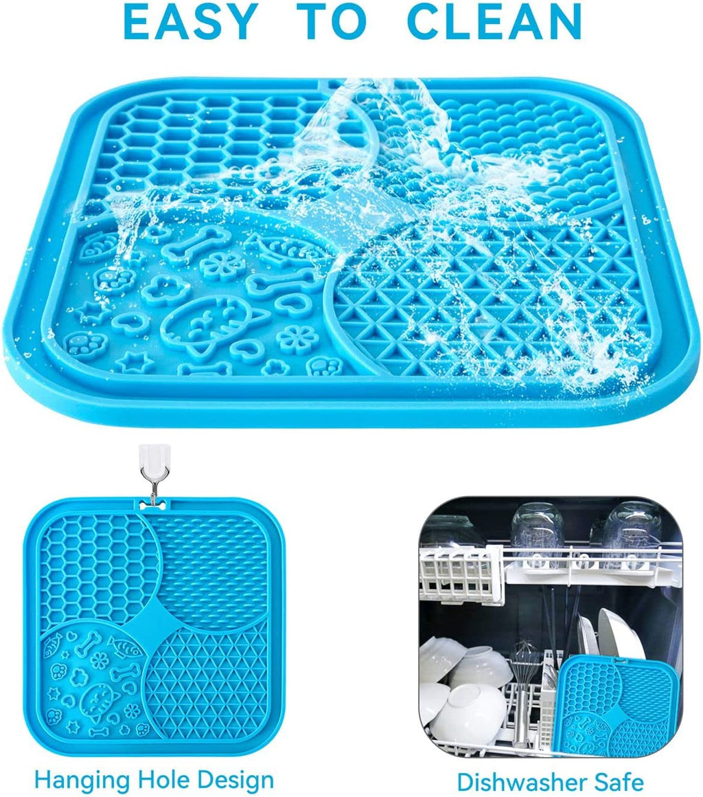 Pet Lick Mat for Dogs with Large Anti-Slip Suction Cups, 2 Pieces Anxiety Relief Lick Pads for Dogs, Food Grade Silicone Slow Feeder,Easy to Clean Dog Licking Mat (Blue and Green)