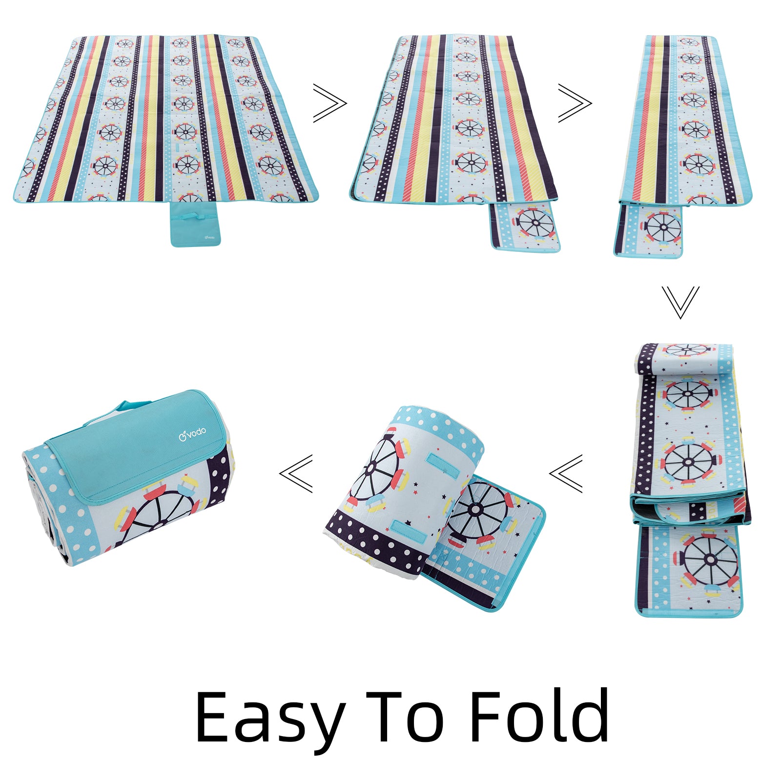 RAY STAR 79''X79'' Ferris Wheel Picnic Blanket Sandproof Waterproof Large Mat for Beach, Travel, Camping Machine Washable, Foldable