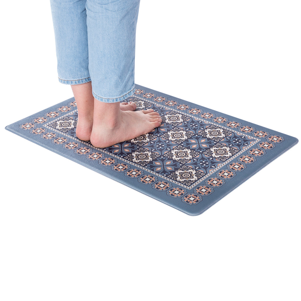 Vinyl Foam Kitchen Mat with Sophisticated Carpet Design Blue