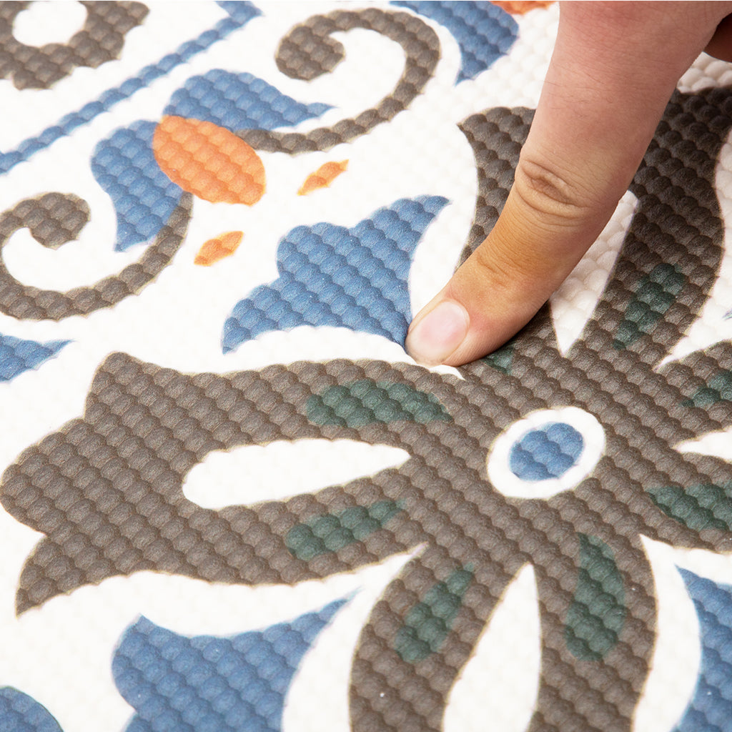 RAY STAR Blue & Grey Mosaic Non-slip Vinyl Rugs High Density Cushion Extra Comfort