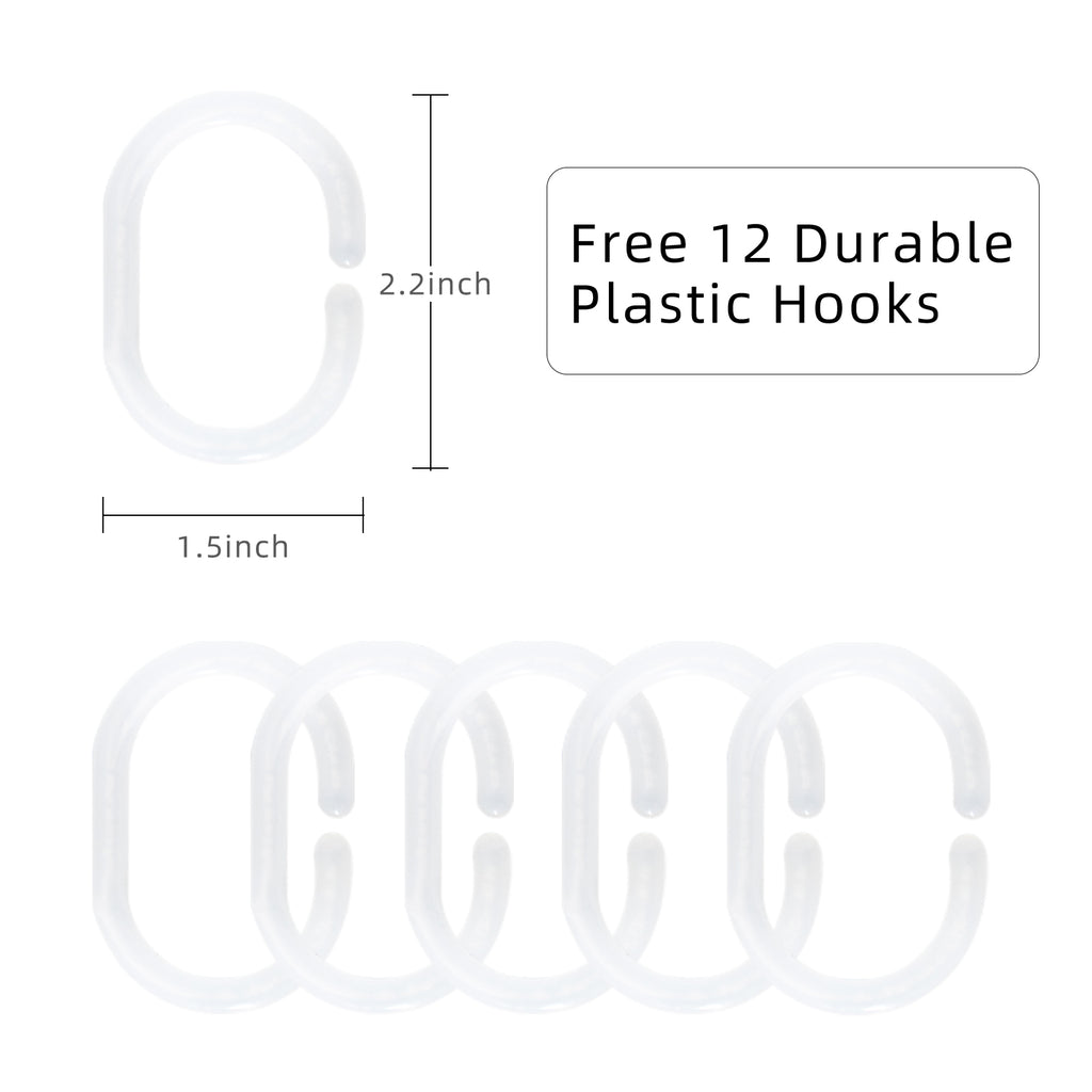 RAY STAR 70''X72'' PEVA Shower Curtain Liner 12 Hooks Heavy Duty Odorless Eco-Friendly White Flower