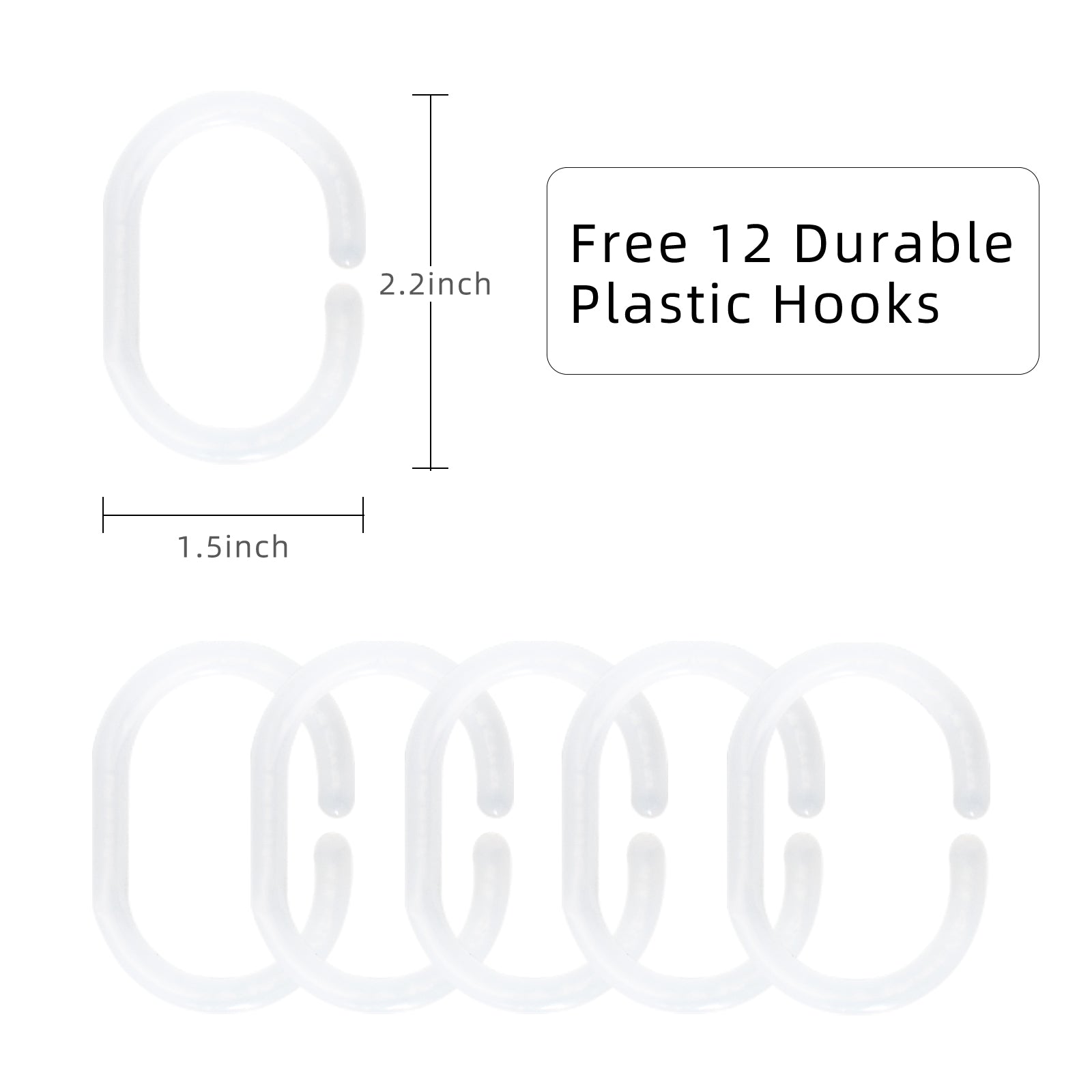 RAY STAR 70''X72'' PEVA Shower Curtain Liner 12 Hooks Heavy Duty Odorless Eco-Friendly White Flower
