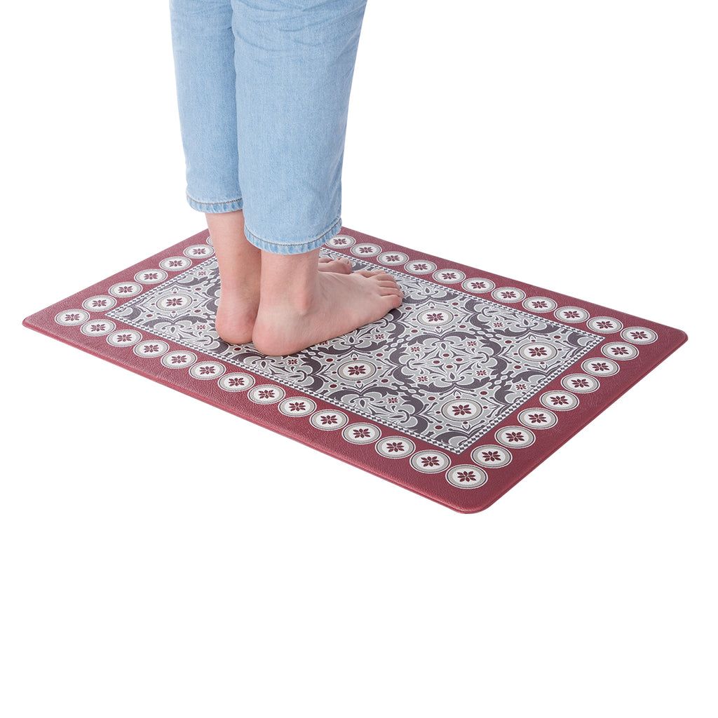 Vinyl Foam Kitchen Mat with Sophisticated Carpet Design Red