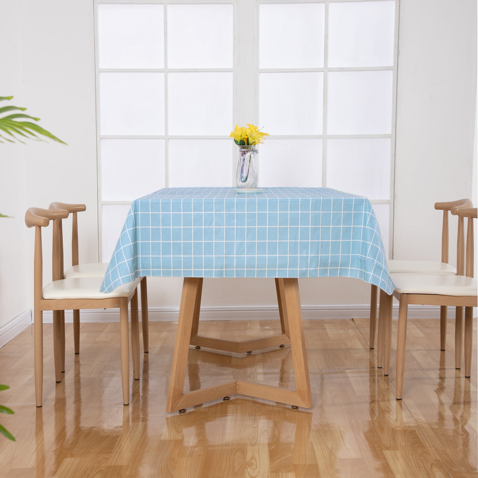 RAY STAR Vinyl Blue Checker Tablecloth With Flannel Backing Round and Rectangle