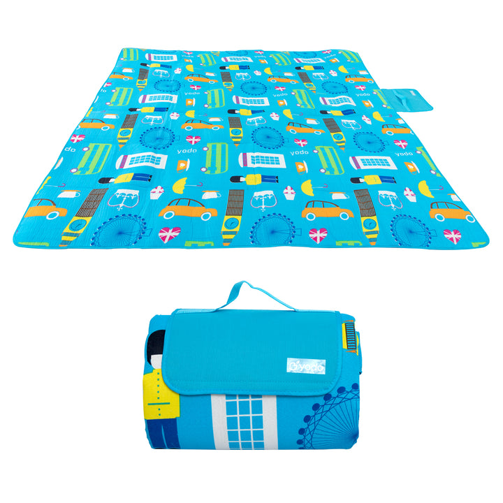 RAY STAR 79''X79'' London City View Picnic Blanket Sandproof Waterproof Large Mat for Beach, Travel, Camping Machine Washable, Foldable