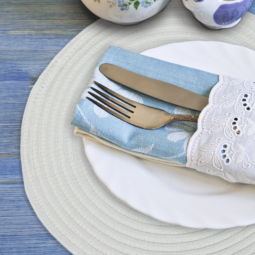 RAY STAR Set of 4 Round Braided Placemat White