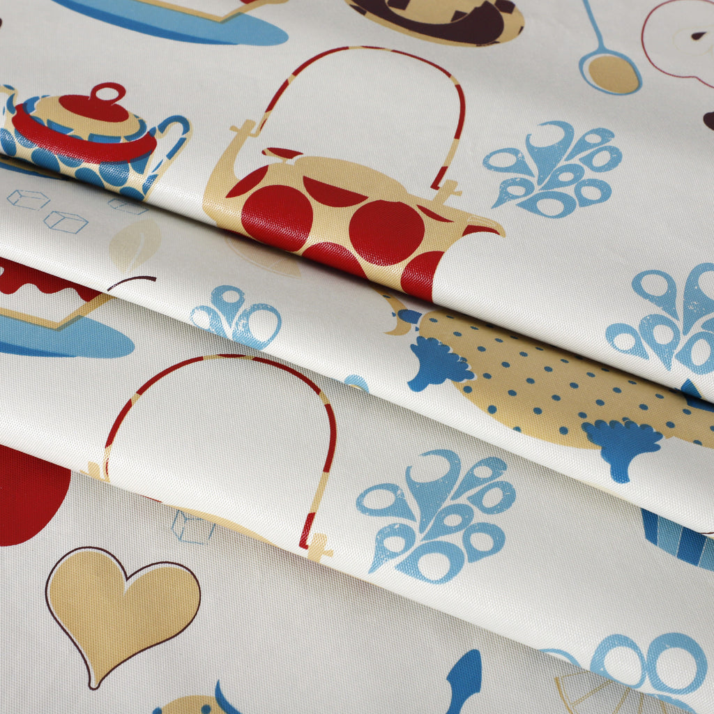 RAY STAR Cartoon Teapot Design Vinyl Tablecloth – Waterproof & Stain Resistant with Flannel Backing