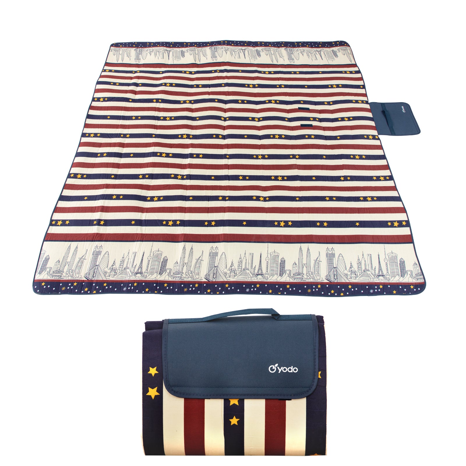 RAY STAR 79''X79'' Red Blue Picnic Blanket Sandproof Waterproof Large Mat for Beach, Travel, Camping Machine Washable, Foldable