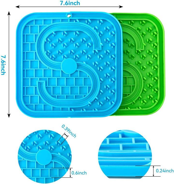Pet Lick Mat for Dogs with Large Anti-Slip Suction Cups, 2 Pieces Anxiety Relief Lick Pads for Dogs, Food Grade Silicone Slow Feeder,Easy to Clean Dog Licking Mat (Blue and Green)