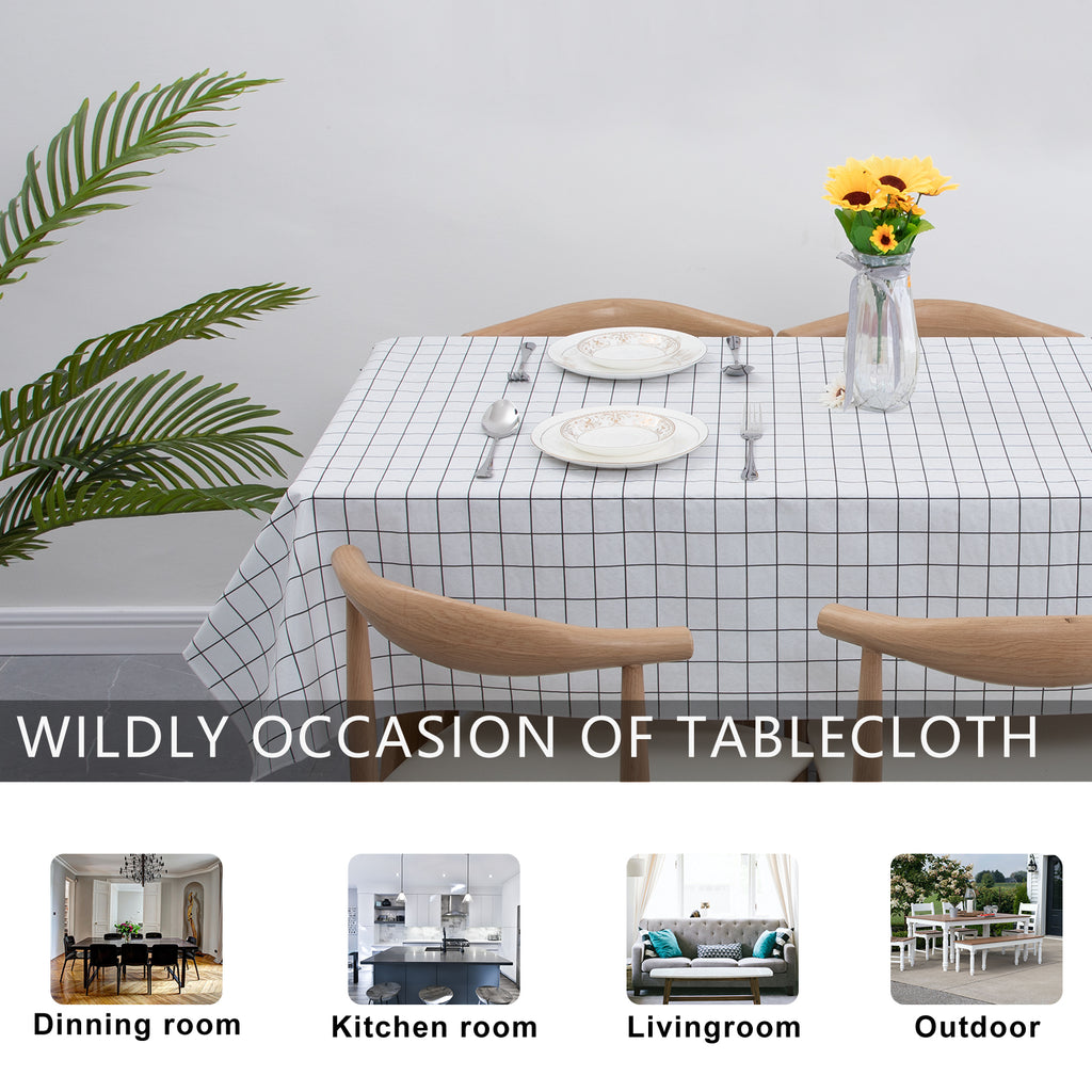 RAY STAR White Checked Tablecloth With Flannel Backing Round and Rectangle
