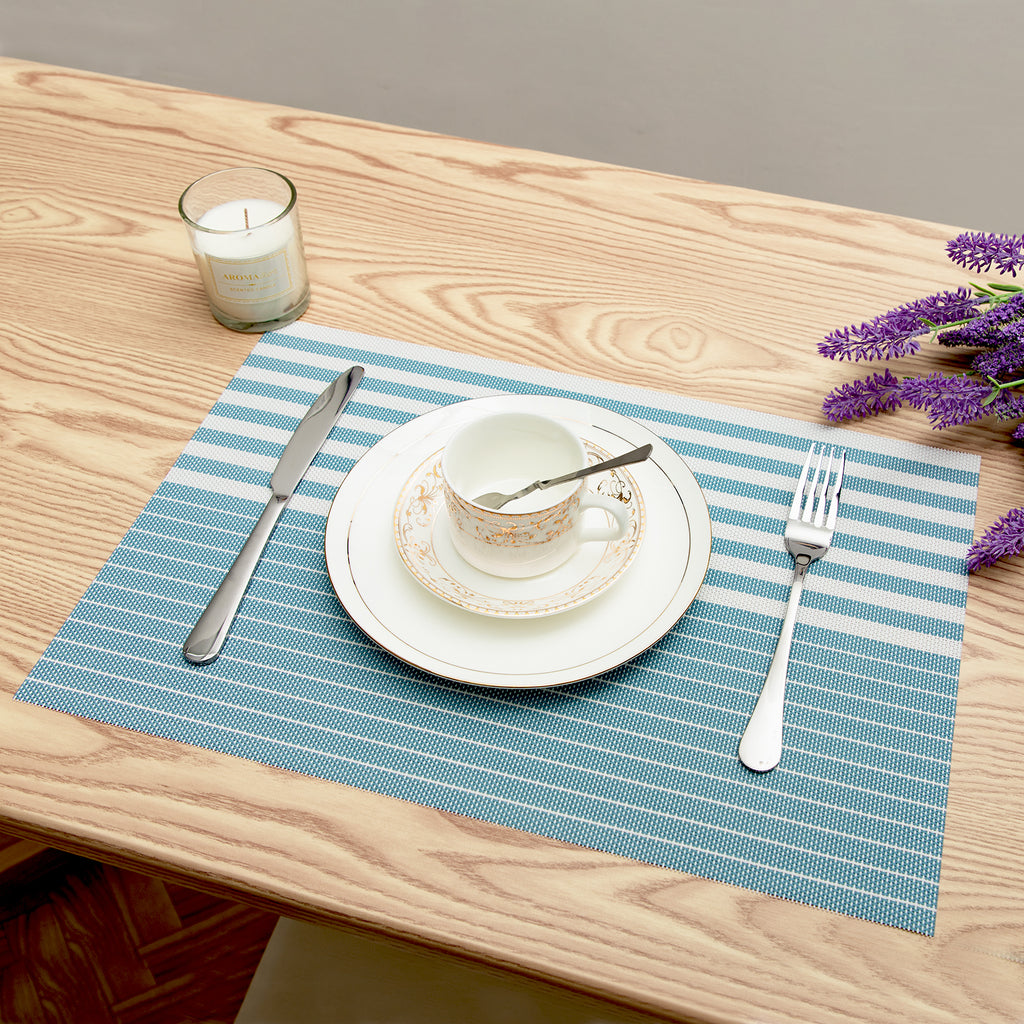 RAY STAR Set of 6 Vinyl Placemat for Kitchen and Dining Blue & Brown Design