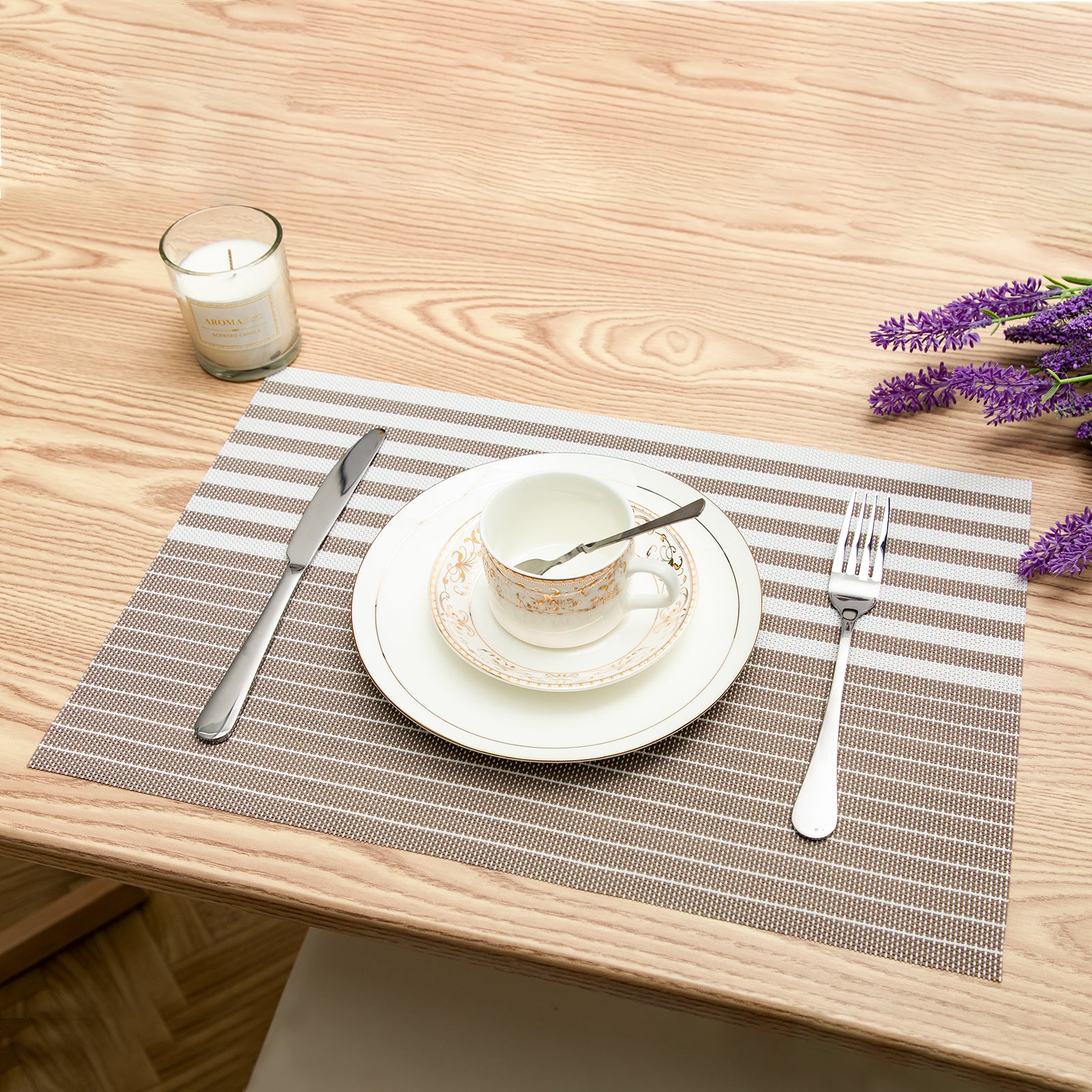 RAY STAR Set of 6 Vinyl Placemat for Kitchen and Dining Blue & Brown Design