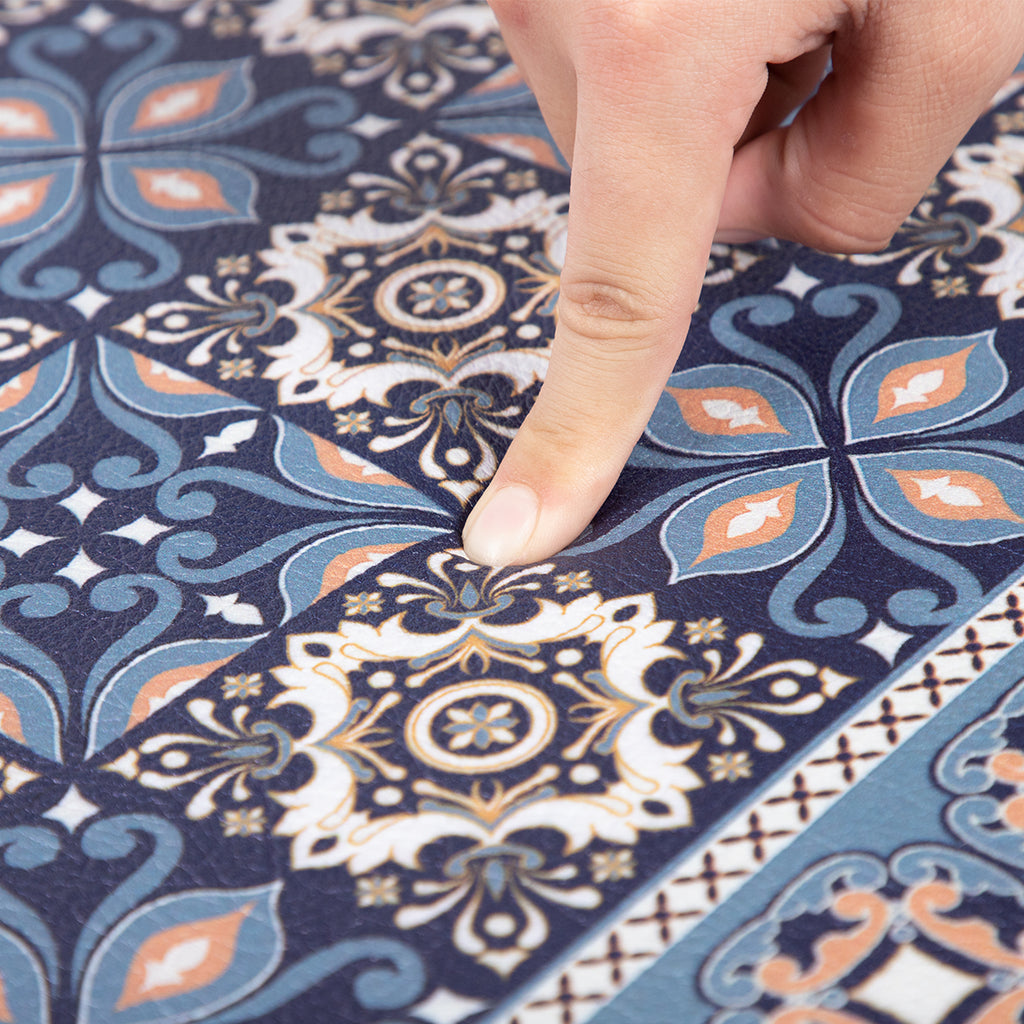 Vinyl Foam Kitchen Mat with Sophisticated Carpet Design Blue