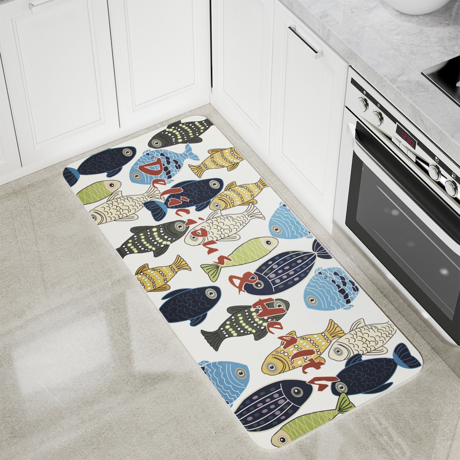Vinyl Foam Kitchen Mat with Ocean Fish Design