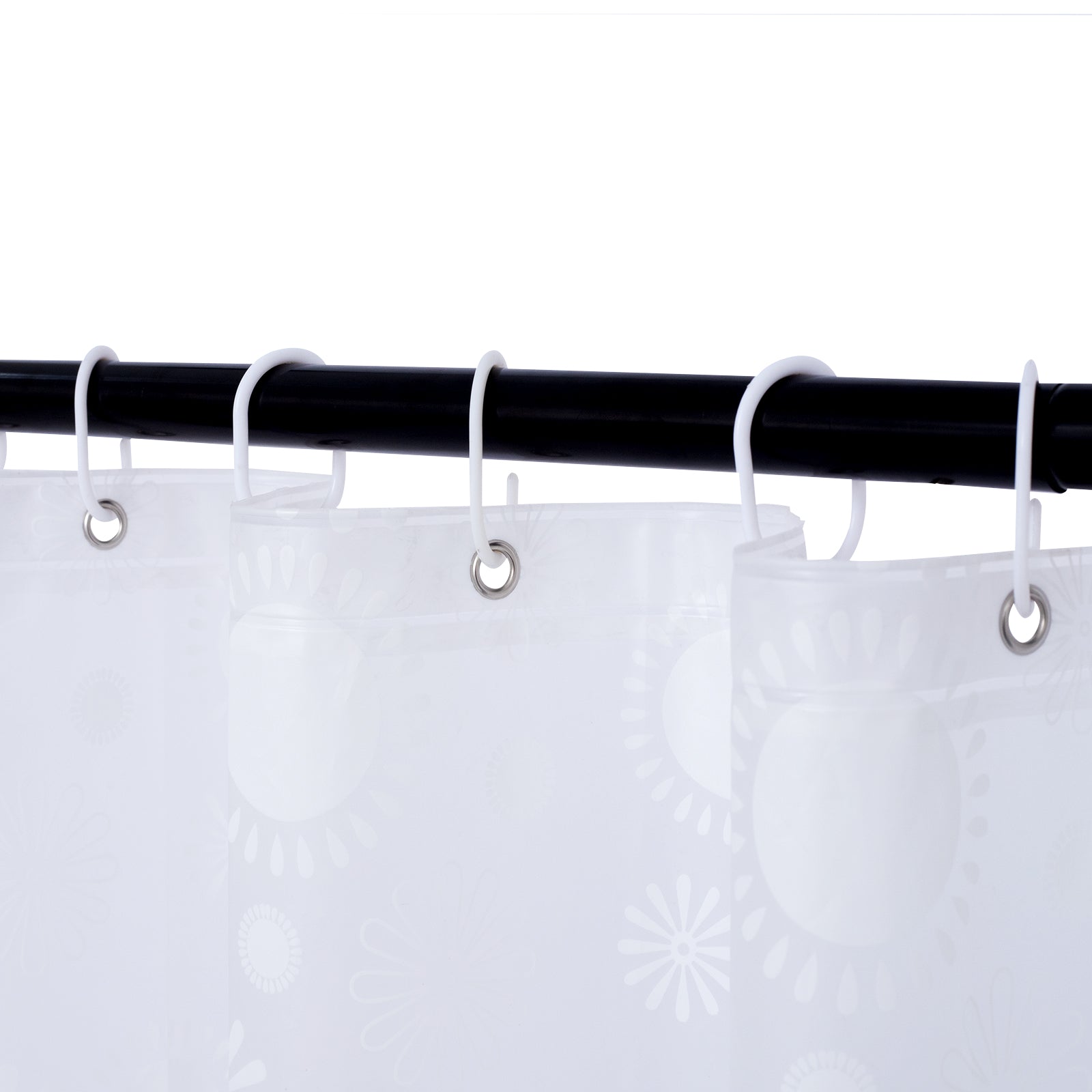 RAY STAR 70''X72'' PEVA Shower Curtain Liner 12 Hooks Heavy Duty Odorless Eco-Friendly White Flower