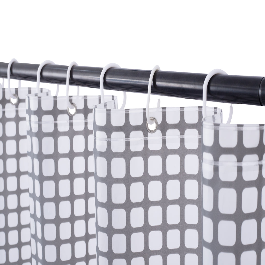 RAY STAR 70''X72'' PEVA Shower Curtain Liner 12 Hooks Heavy Duty Odorless Eco-Friendly Grey White Box Design