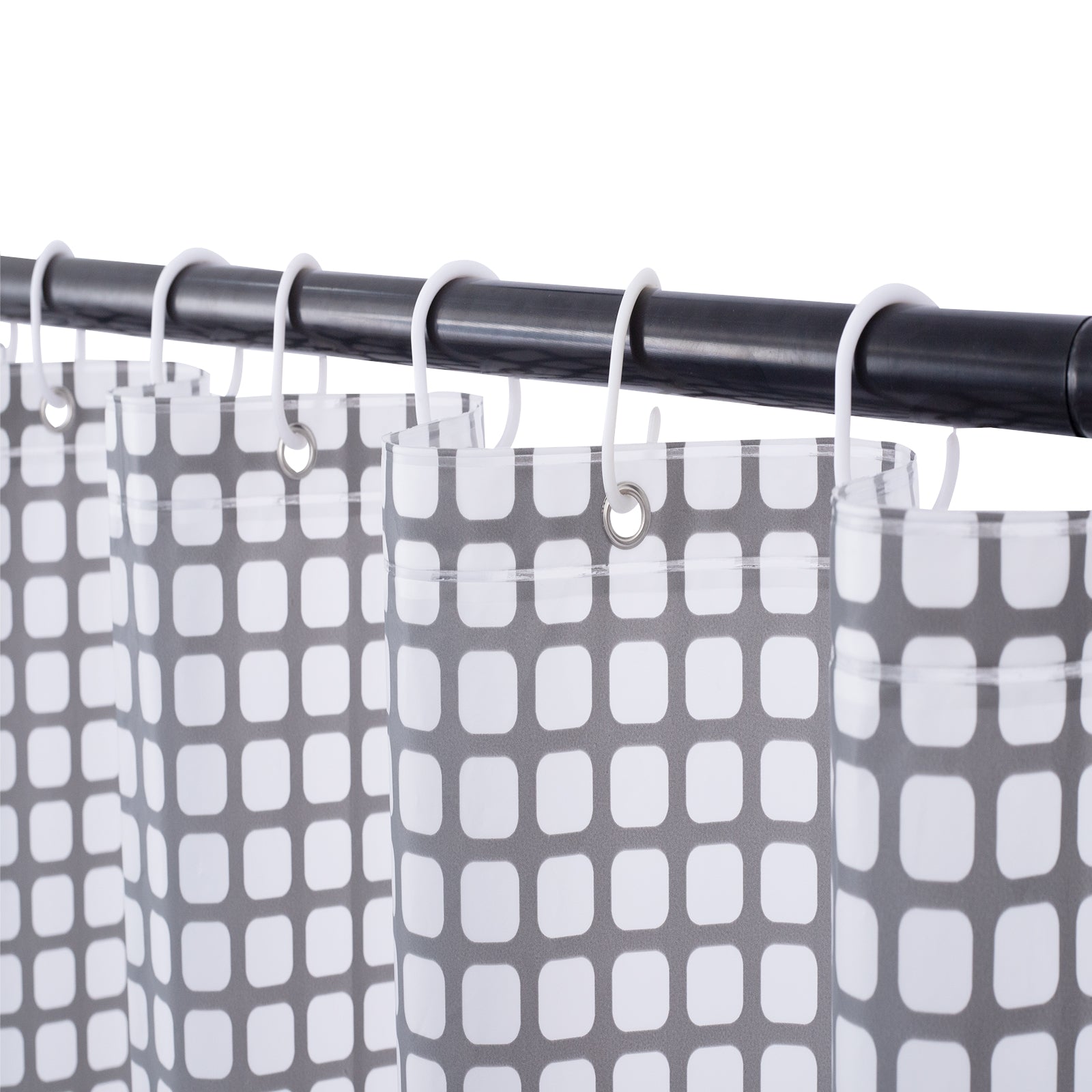RAY STAR 70''X72'' PEVA Shower Curtain Liner 12 Hooks Heavy Duty Odorless Eco-Friendly Grey White Box Design