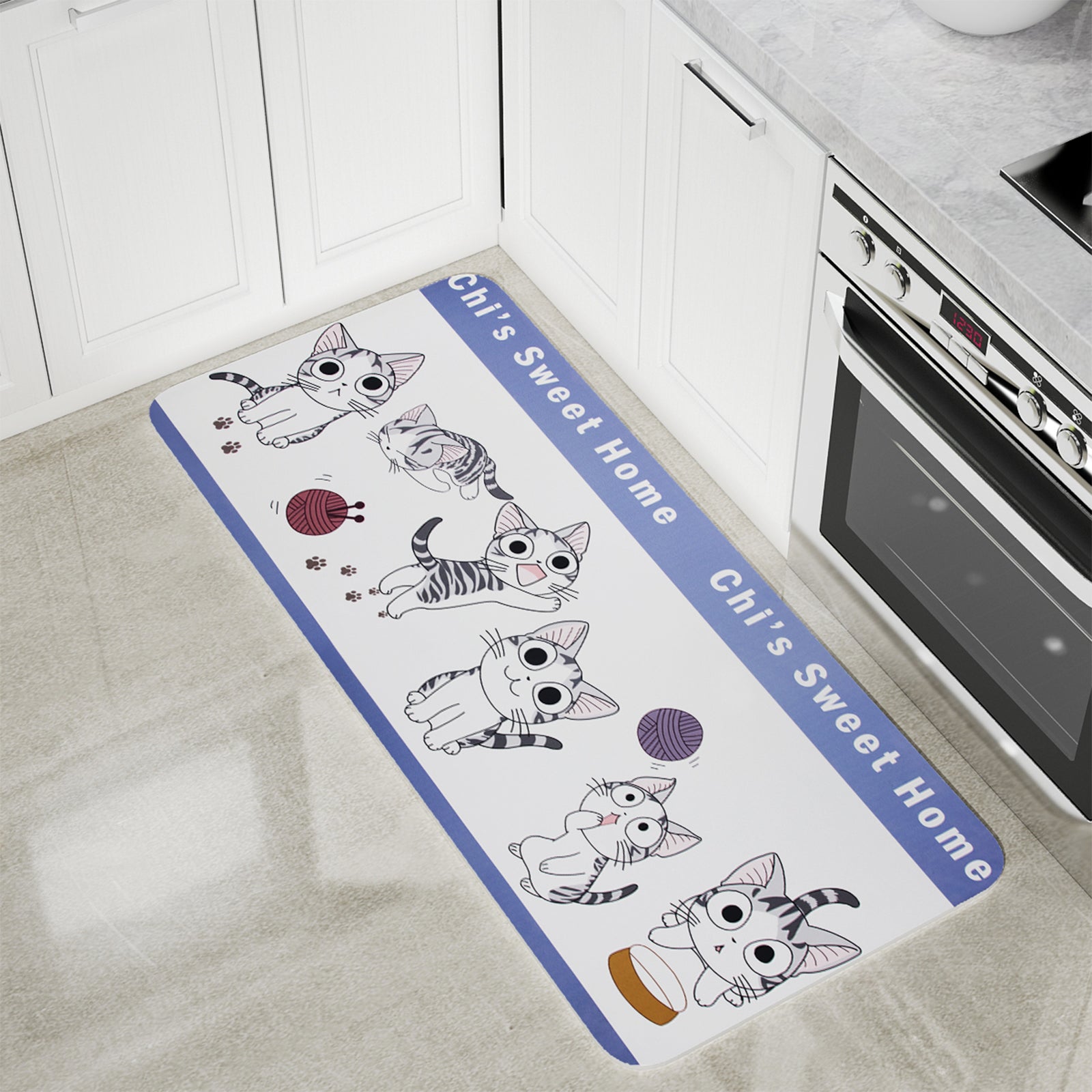 Vinyl Foam Kitchen Mat with Cheese Cat Design