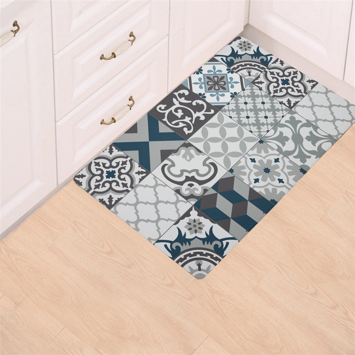 Vinyl Foam Kitchen Mat with Modern & Simple Mosaic Design