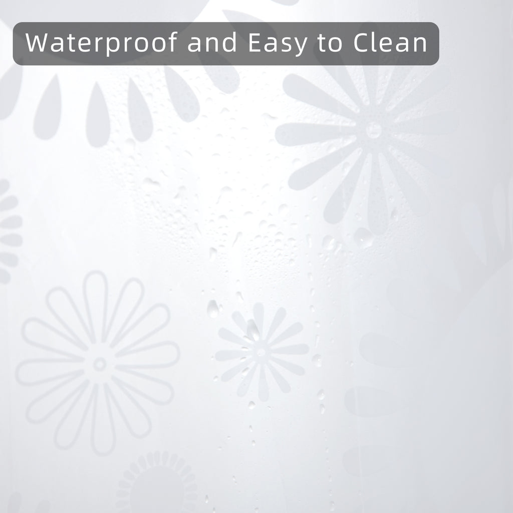 RAY STAR 70''X72'' PEVA Shower Curtain Liner 12 Hooks Heavy Duty Odorless Eco-Friendly White Flower