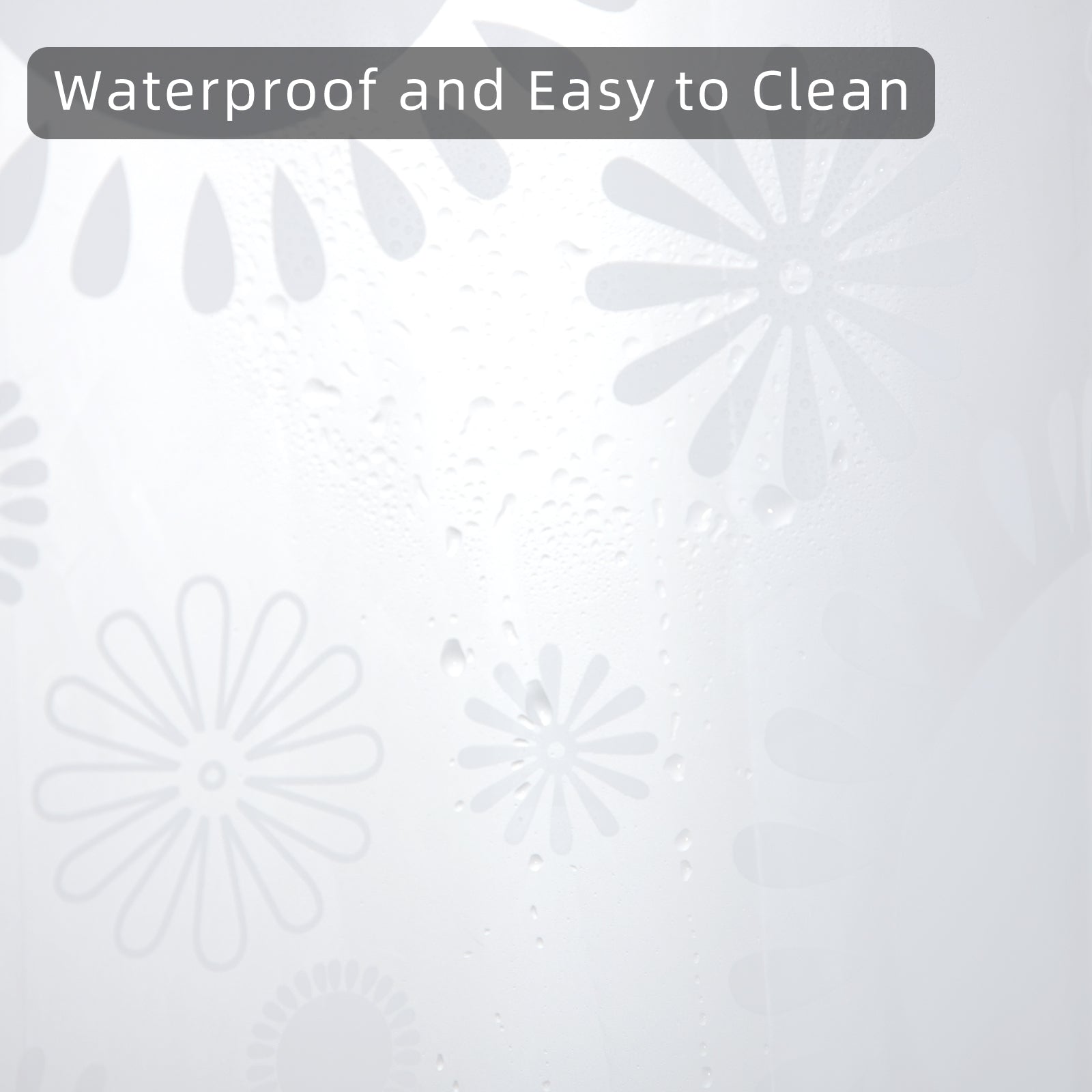 RAY STAR 70''X72'' PEVA Shower Curtain Liner 12 Hooks Heavy Duty Odorless Eco-Friendly White Flower