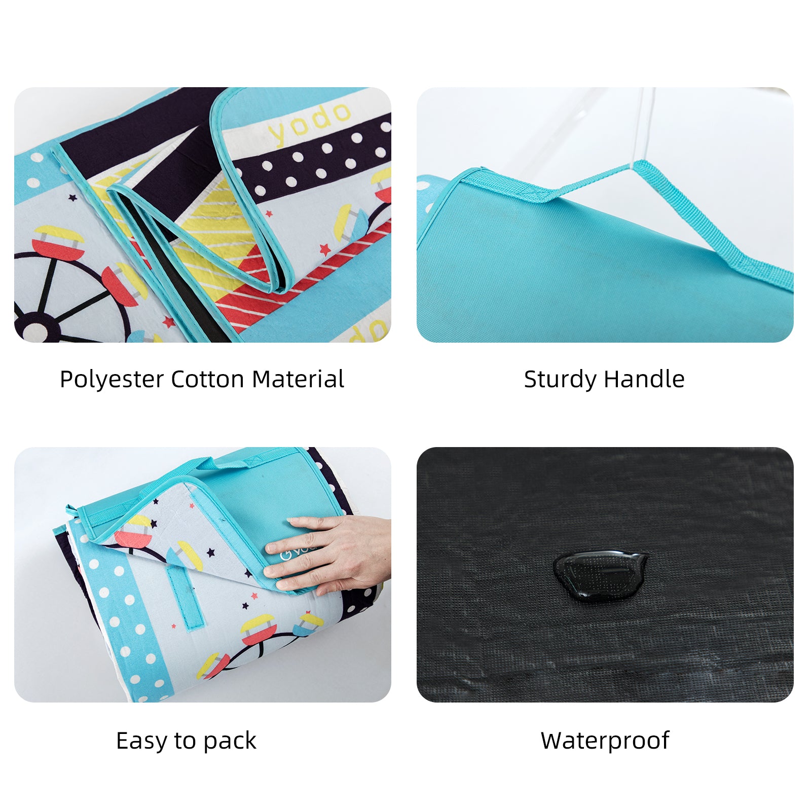 RAY STAR 79''X79'' Ferris Wheel Picnic Blanket Sandproof Waterproof Large Mat for Beach, Travel, Camping Machine Washable, Foldable