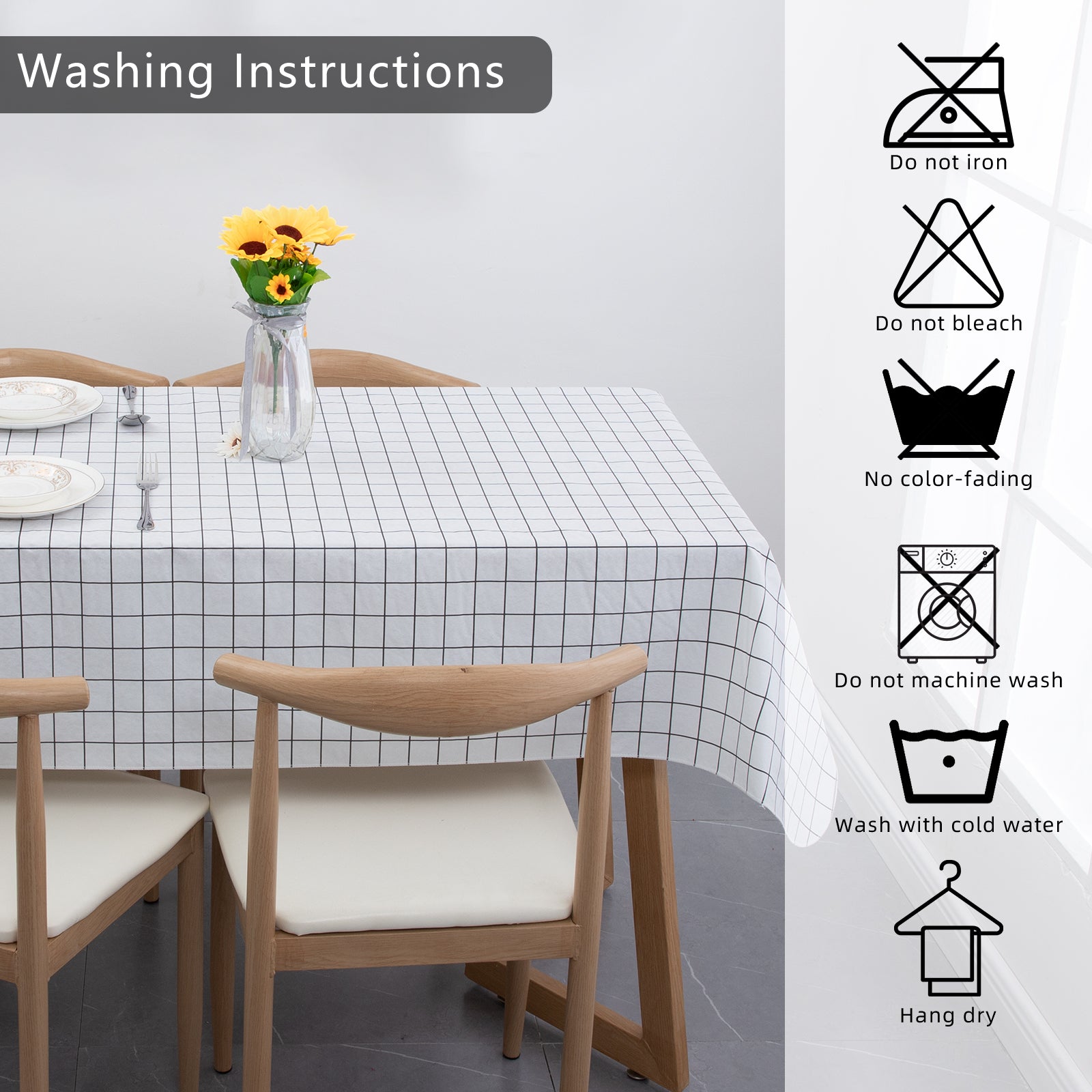 RAY STAR White Checked Tablecloth With Flannel Backing Round and Rectangle