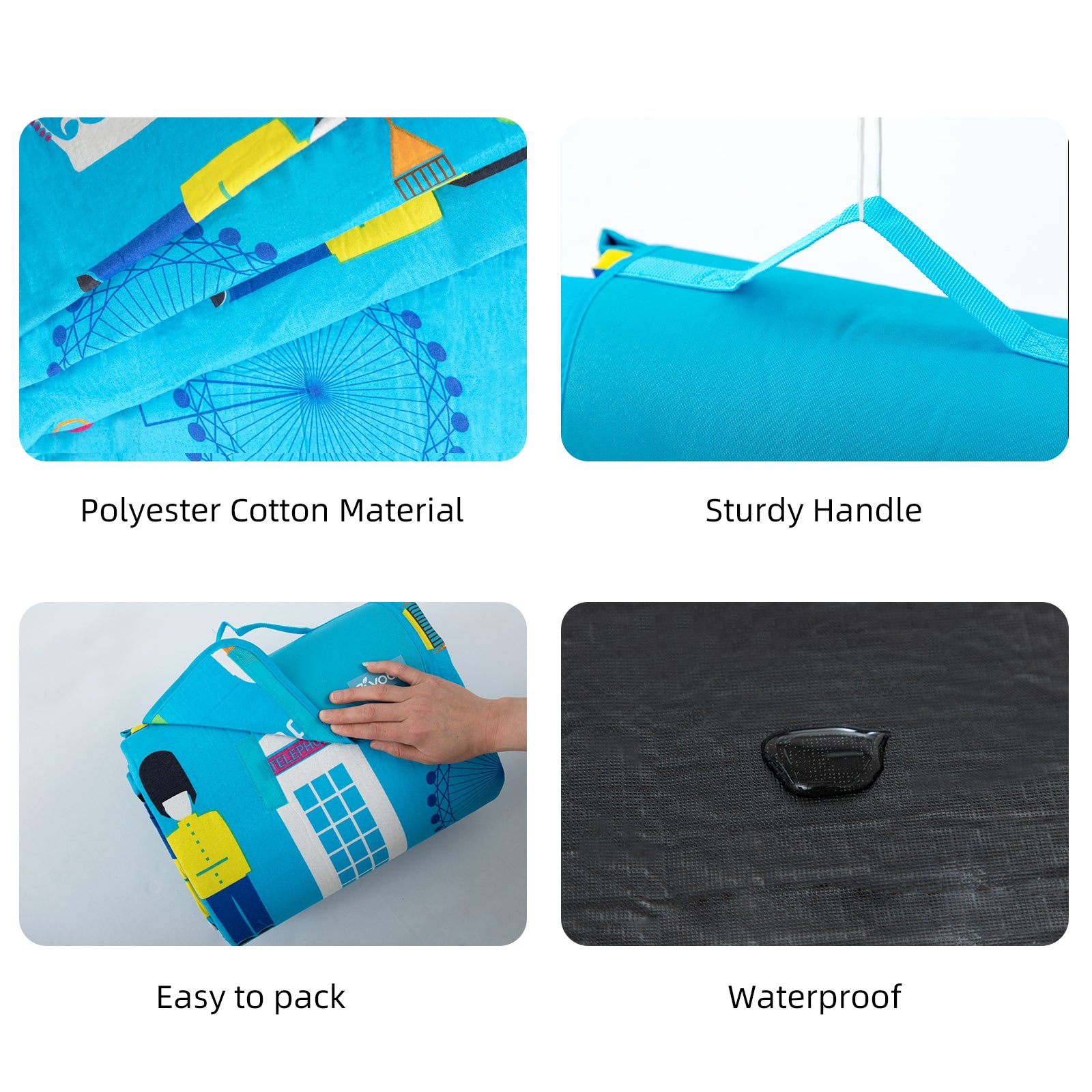 RAY STAR 79''X79'' London City View Picnic Blanket Sandproof Waterproof Large Mat for Beach, Travel, Camping Machine Washable, Foldable