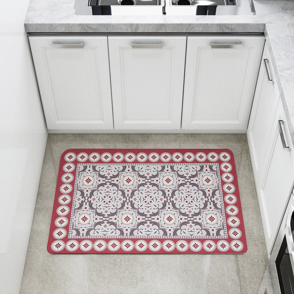Vinyl Foam Kitchen Mat with Sophisticated Carpet Design Red