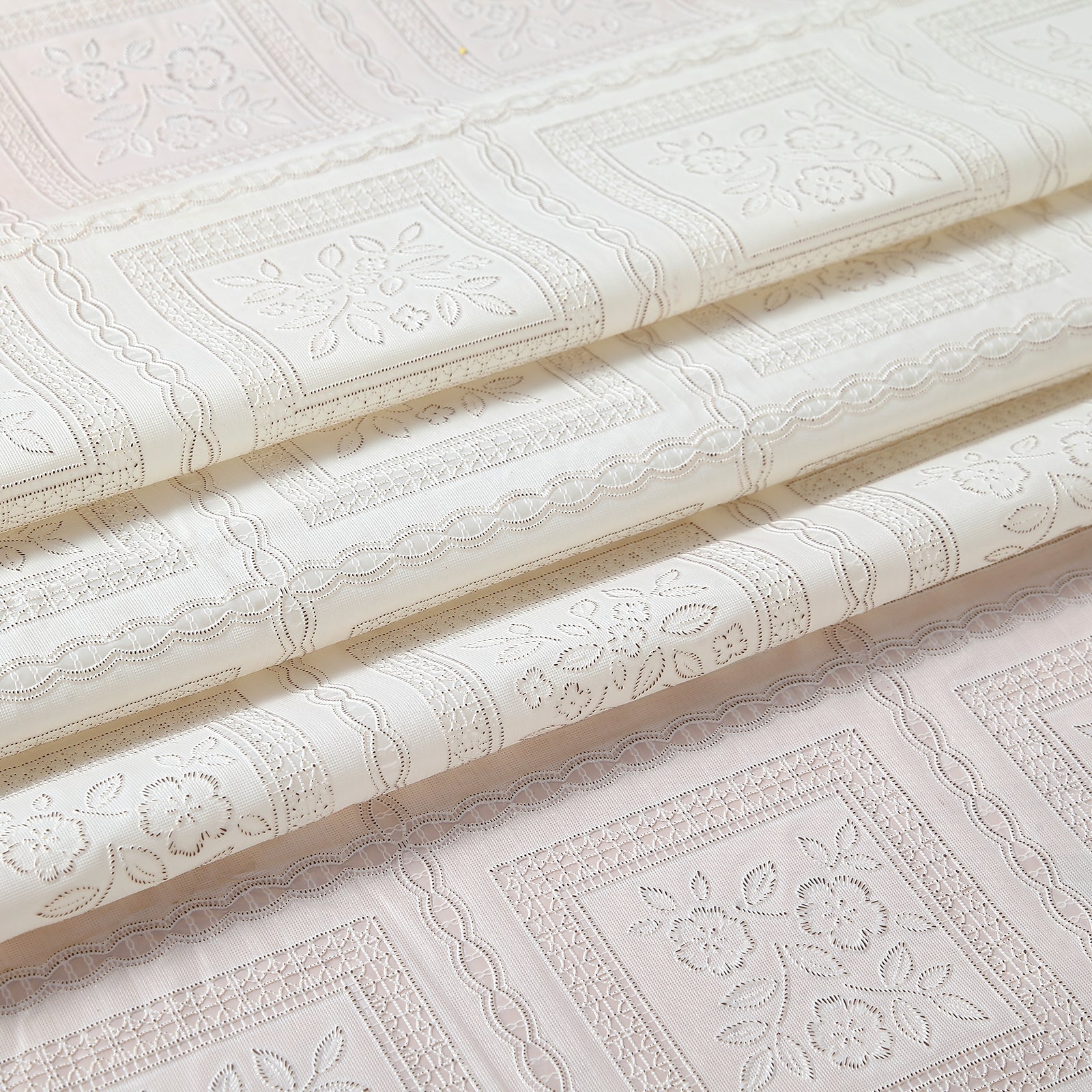 RAY STAR Classic White Lace Vinyl Tablecloth With Flannel Backing Round and Rectangle