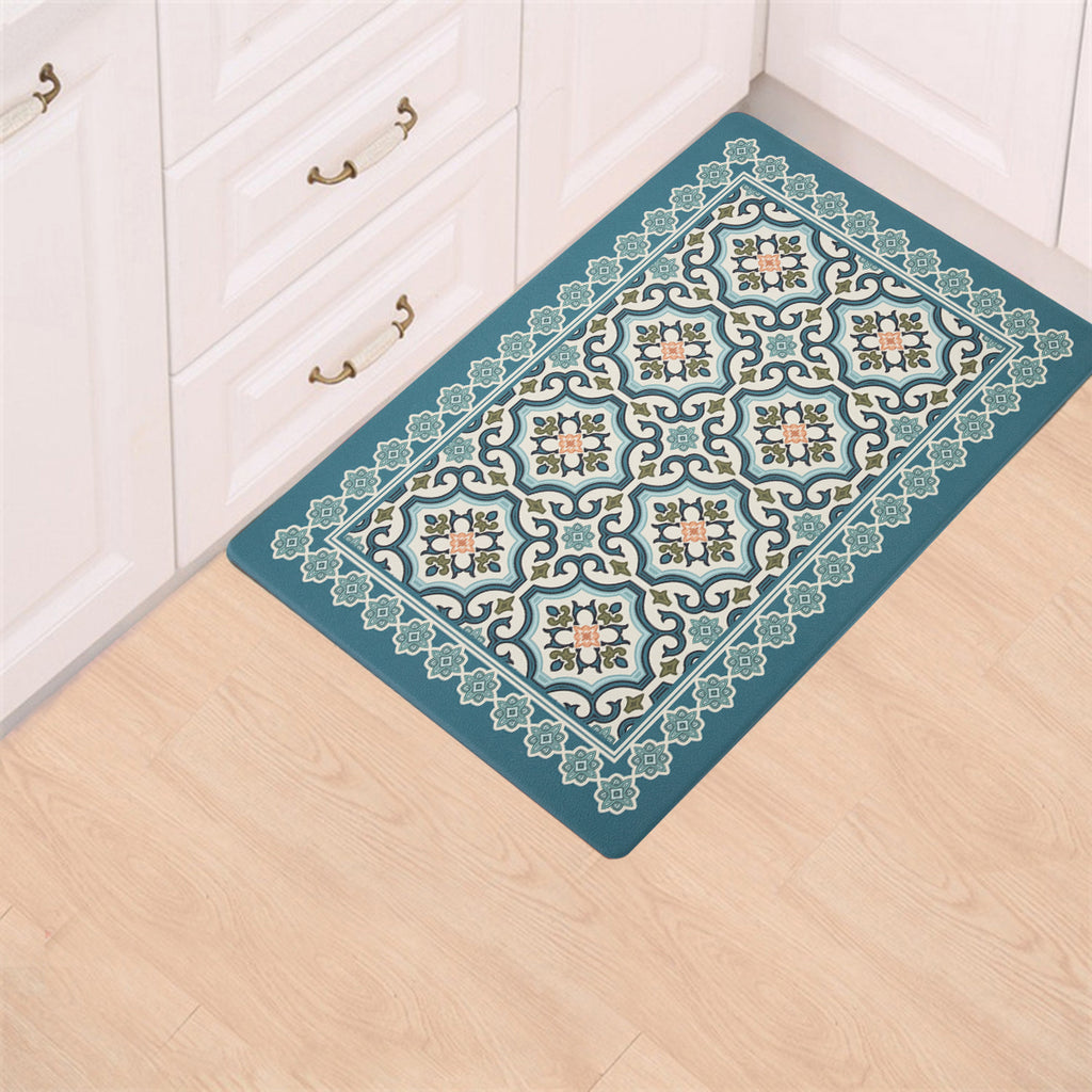 Vinyl Foam Kitchen Mat with Sophisticated Carpet Design Green