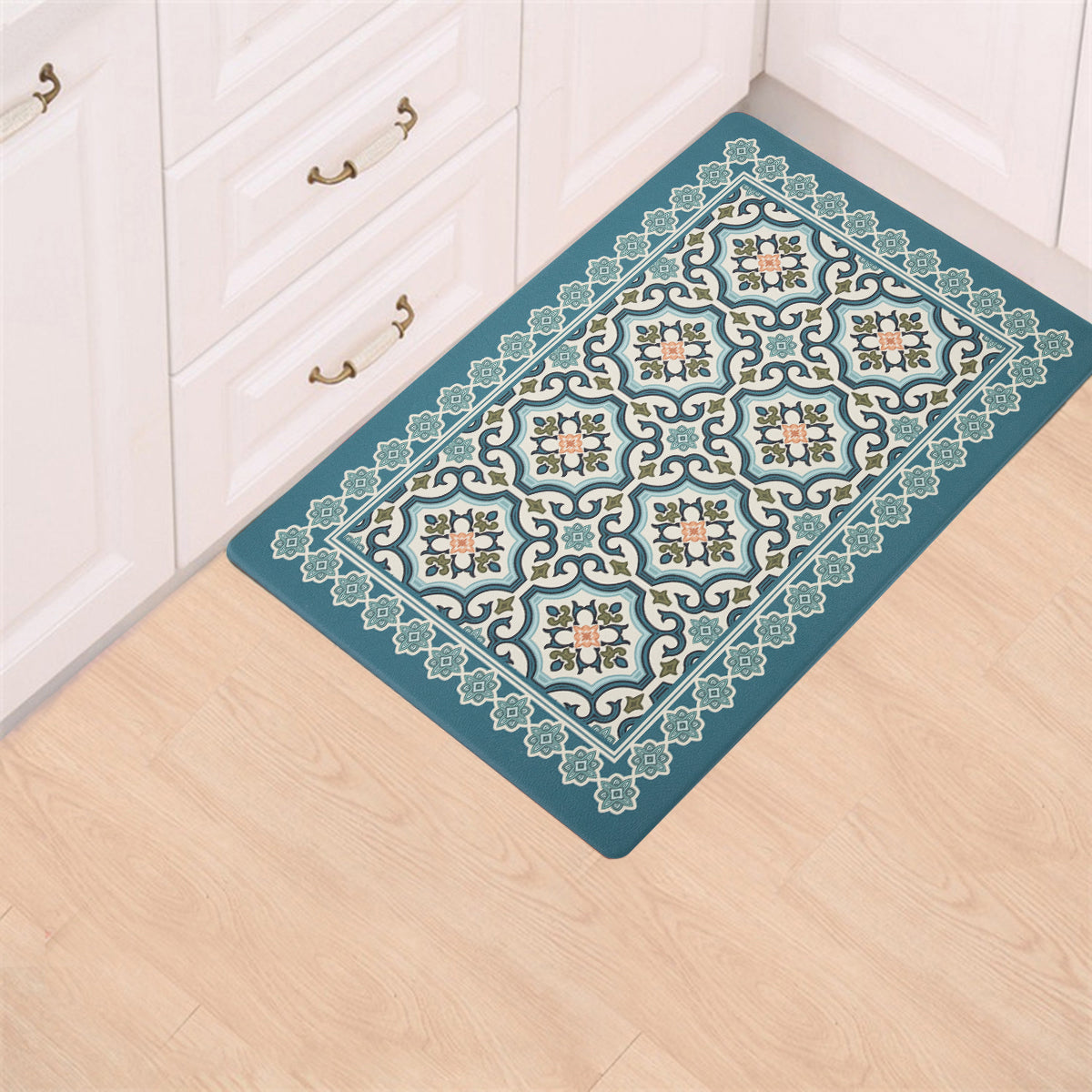 Vinyl Foam Kitchen Mat with Sophisticated Carpet Design Green