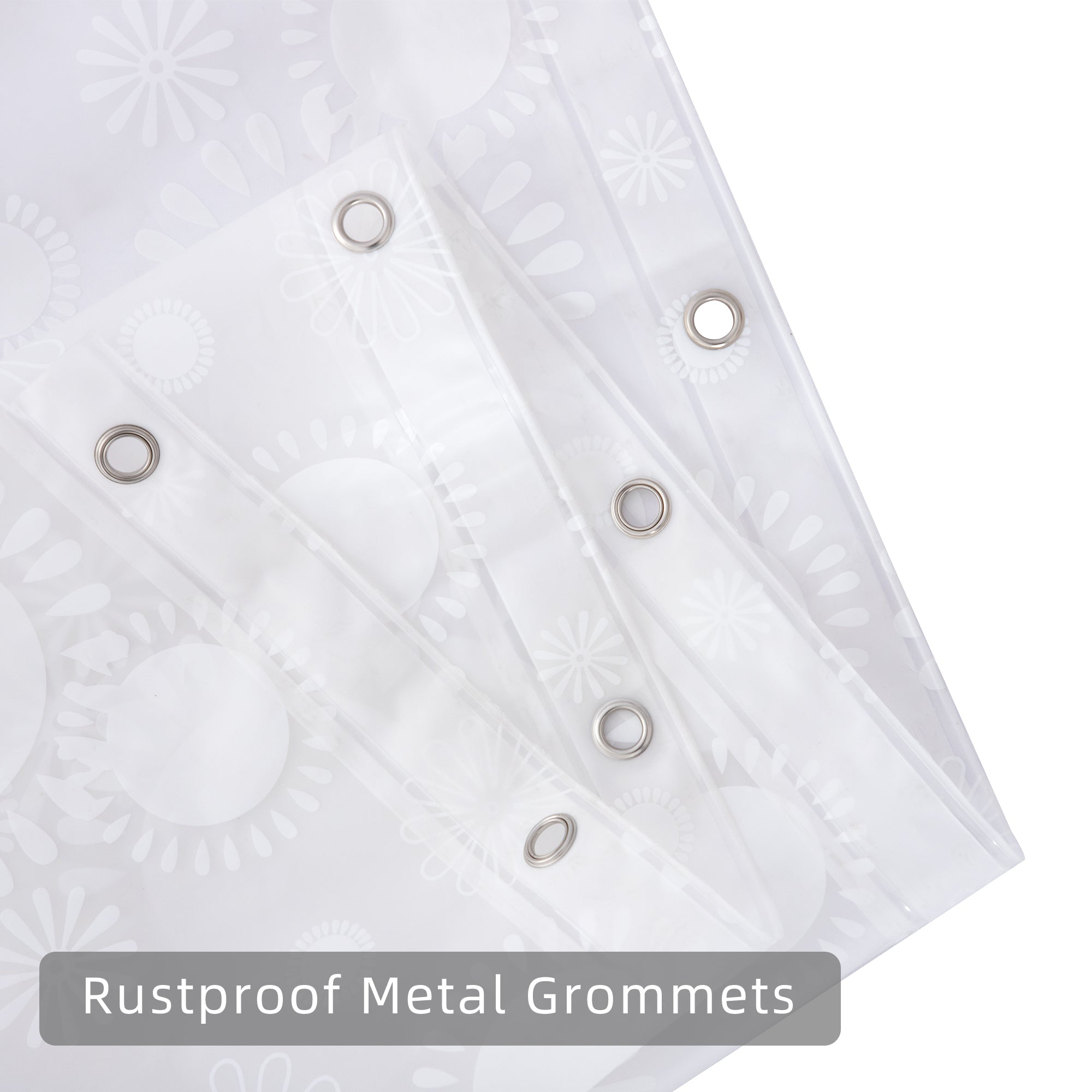 RAY STAR 70''X72'' PEVA Shower Curtain Liner 12 Hooks Heavy Duty Odorless Eco-Friendly White Flower