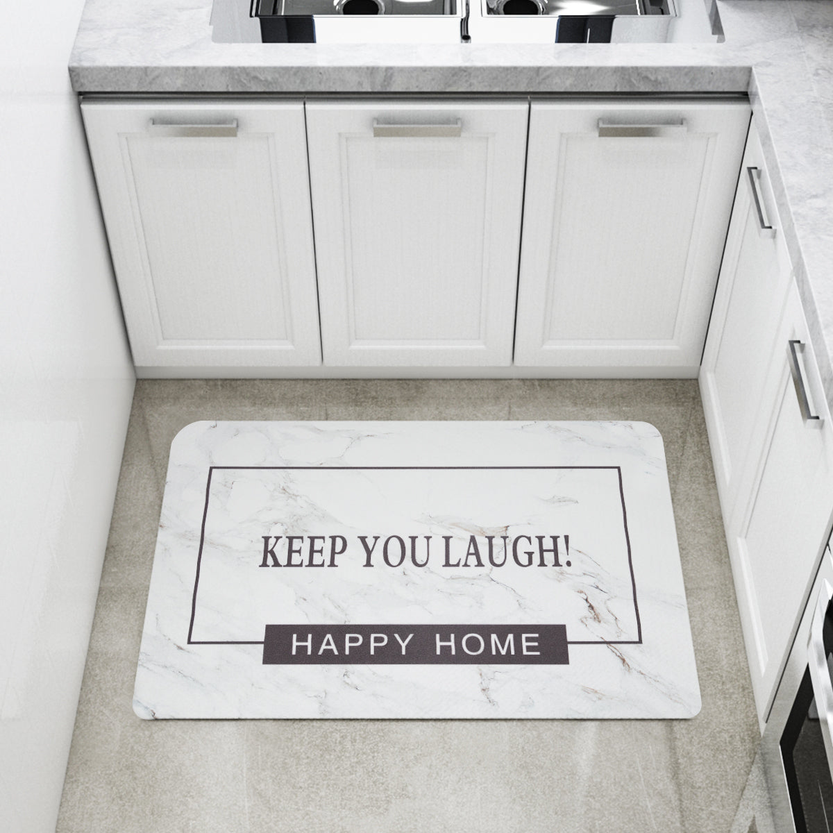 Vinyl Foam Kitchen Mat with Modern & Simple Marble Design