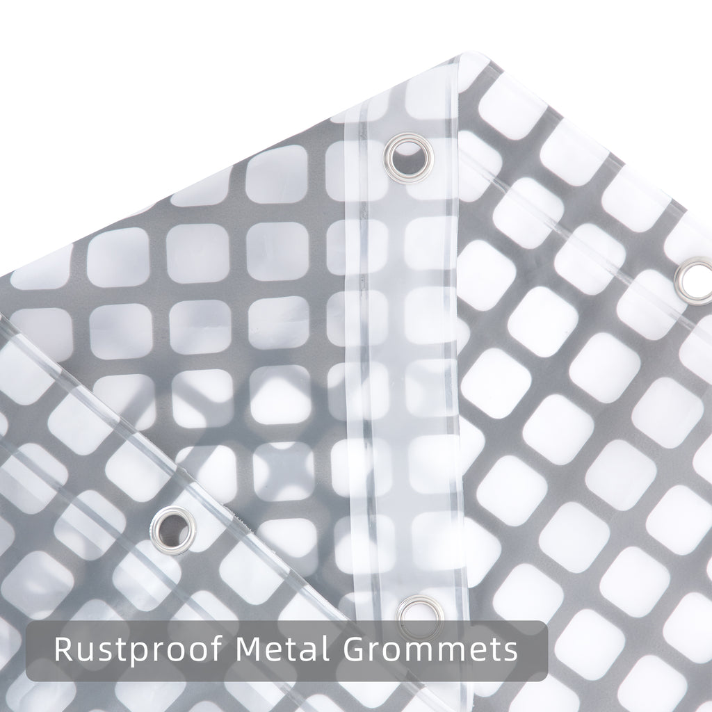 RAY STAR 70''X72'' PEVA Shower Curtain Liner 12 Hooks Heavy Duty Odorless Eco-Friendly Grey White Box Design
