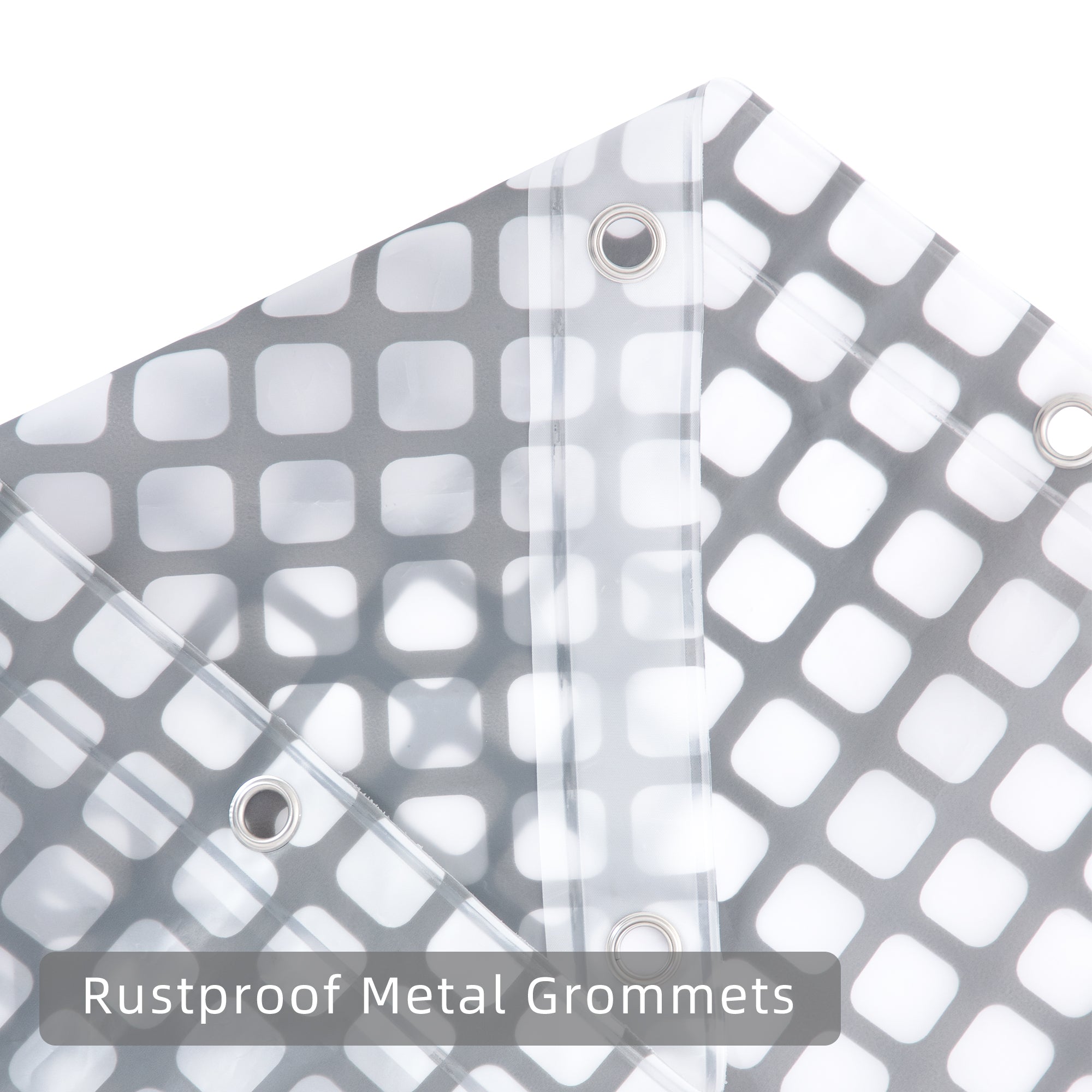 RAY STAR 70''X72'' PEVA Shower Curtain Liner 12 Hooks Heavy Duty Odorless Eco-Friendly Grey White Box Design