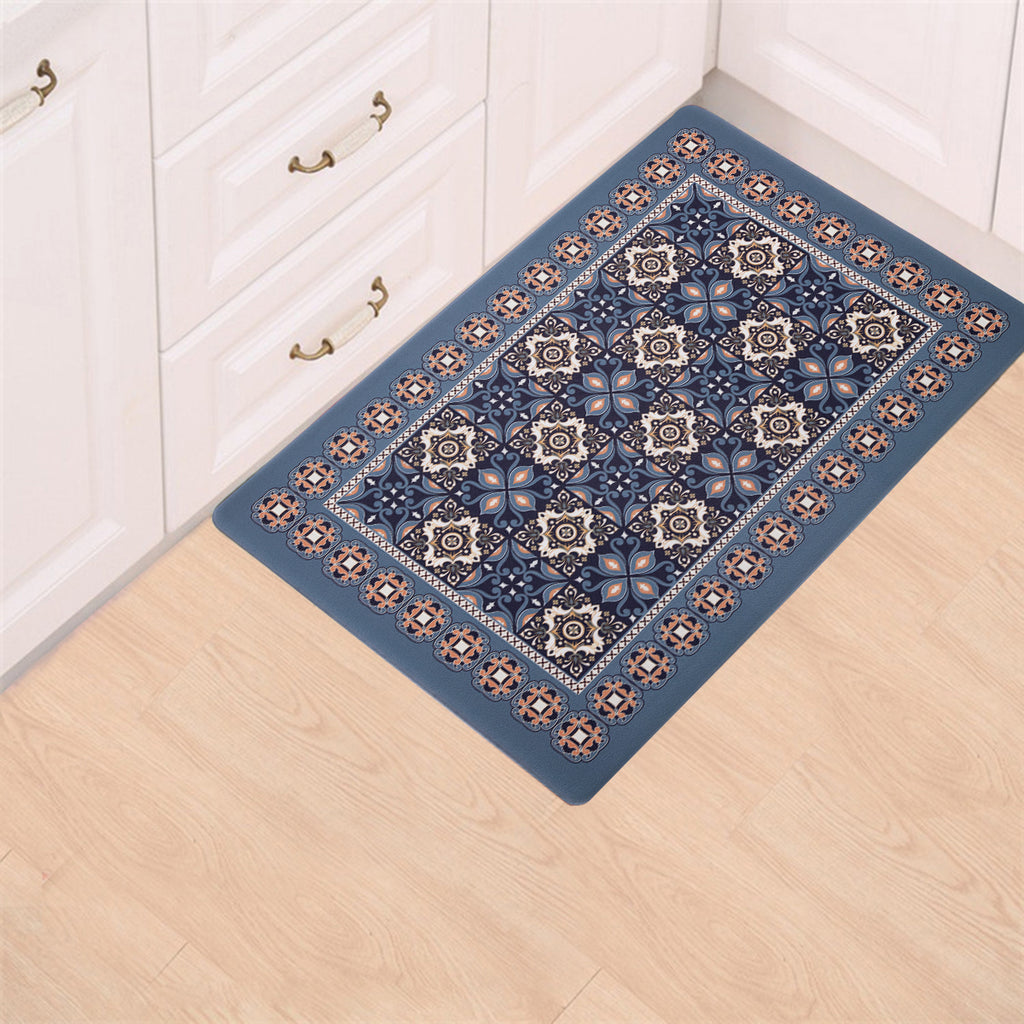 Vinyl Foam Kitchen Mat with Sophisticated Carpet Design Blue