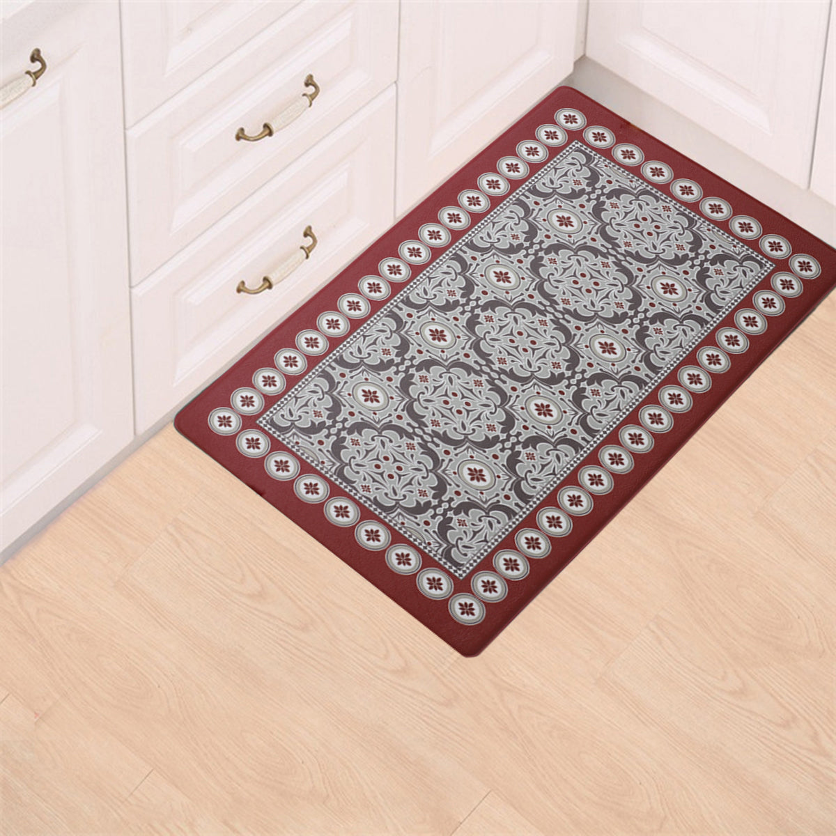 Vinyl Foam Kitchen Mat with Sophisticated Carpet Design Red
