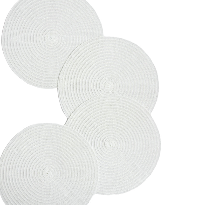 RAY STAR Set of 4 Round Braided Placemat White