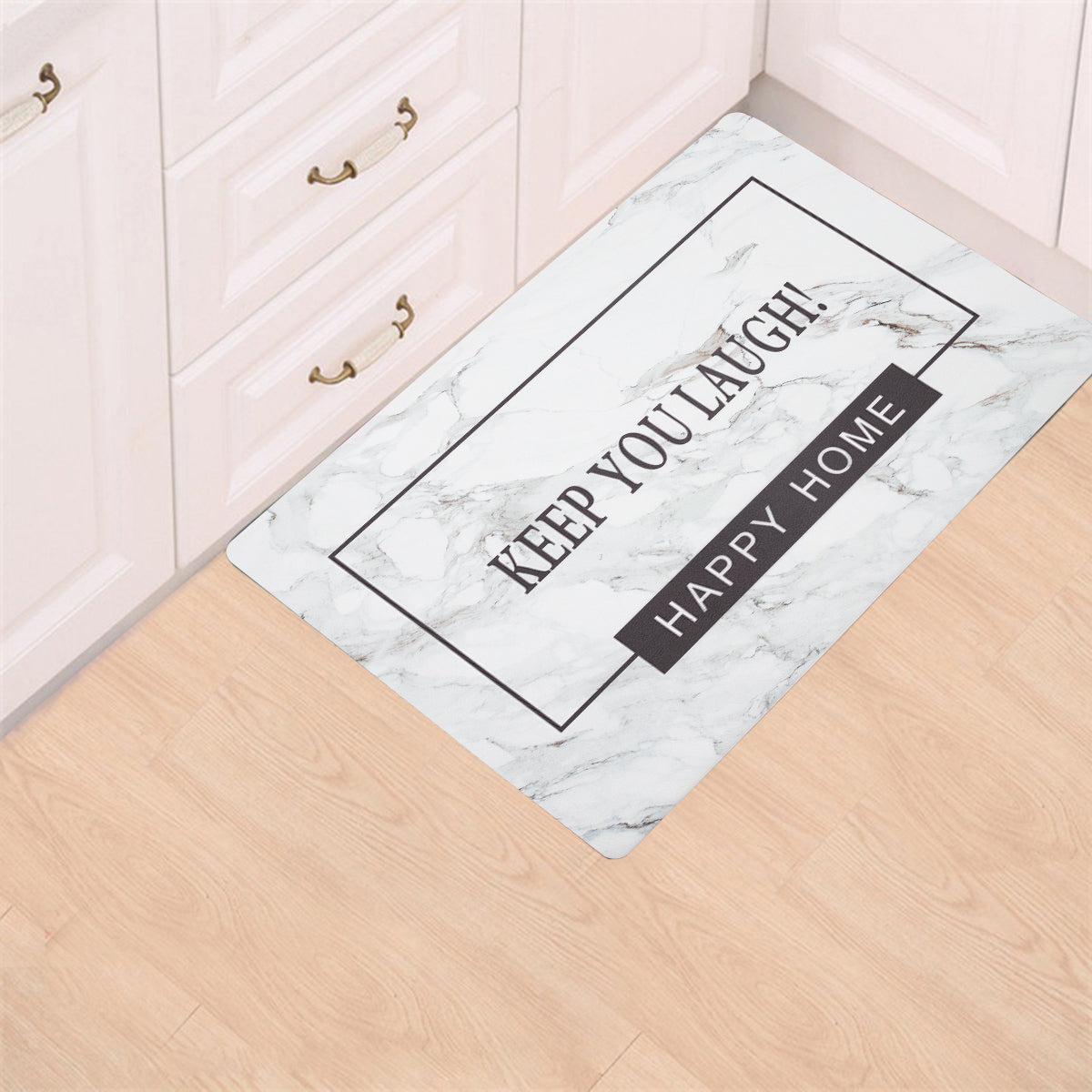 Vinyl Foam Kitchen Mat with Modern & Simple Marble Design