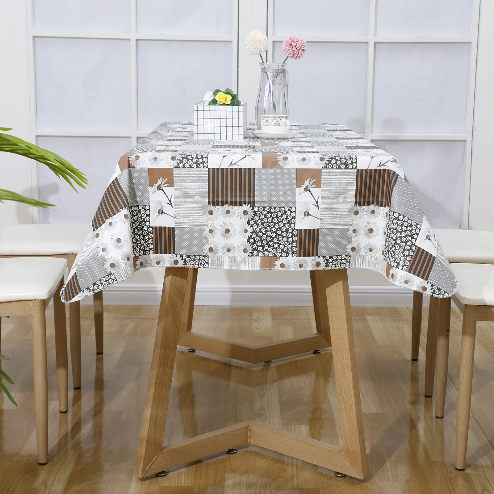 RAY STAR Lily Design Vinyl Tablecloth With Flannel Backing Round and Rectangle