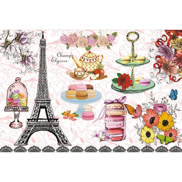 RAY STAR Set of 4 Placemat Elegant Eiffel Tower & Cupcake Design Pink